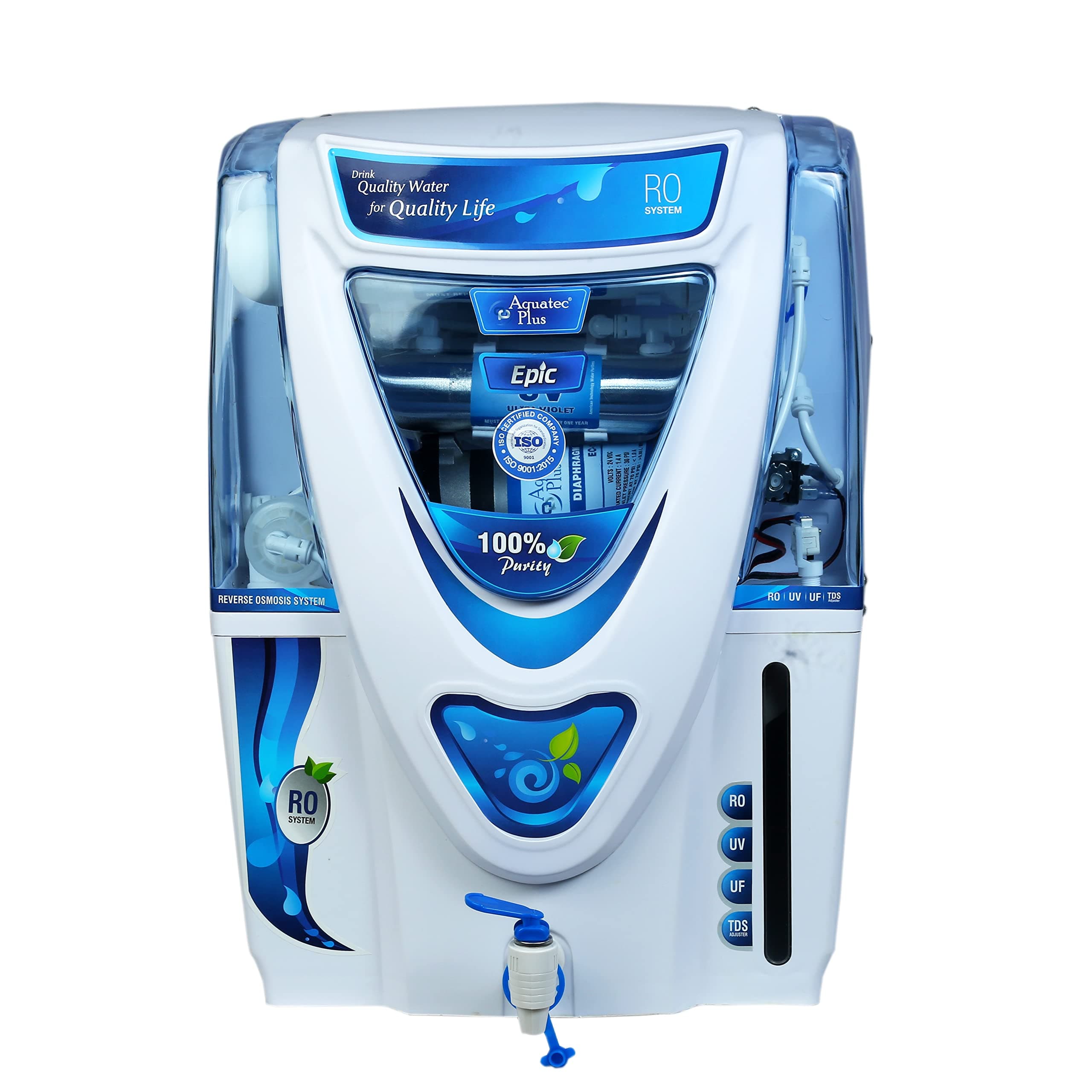 Aquatec Plus - Epic 15L RO+UV+UF+TDS Water Purifier for Home (White) Work Up to 2500 TDS