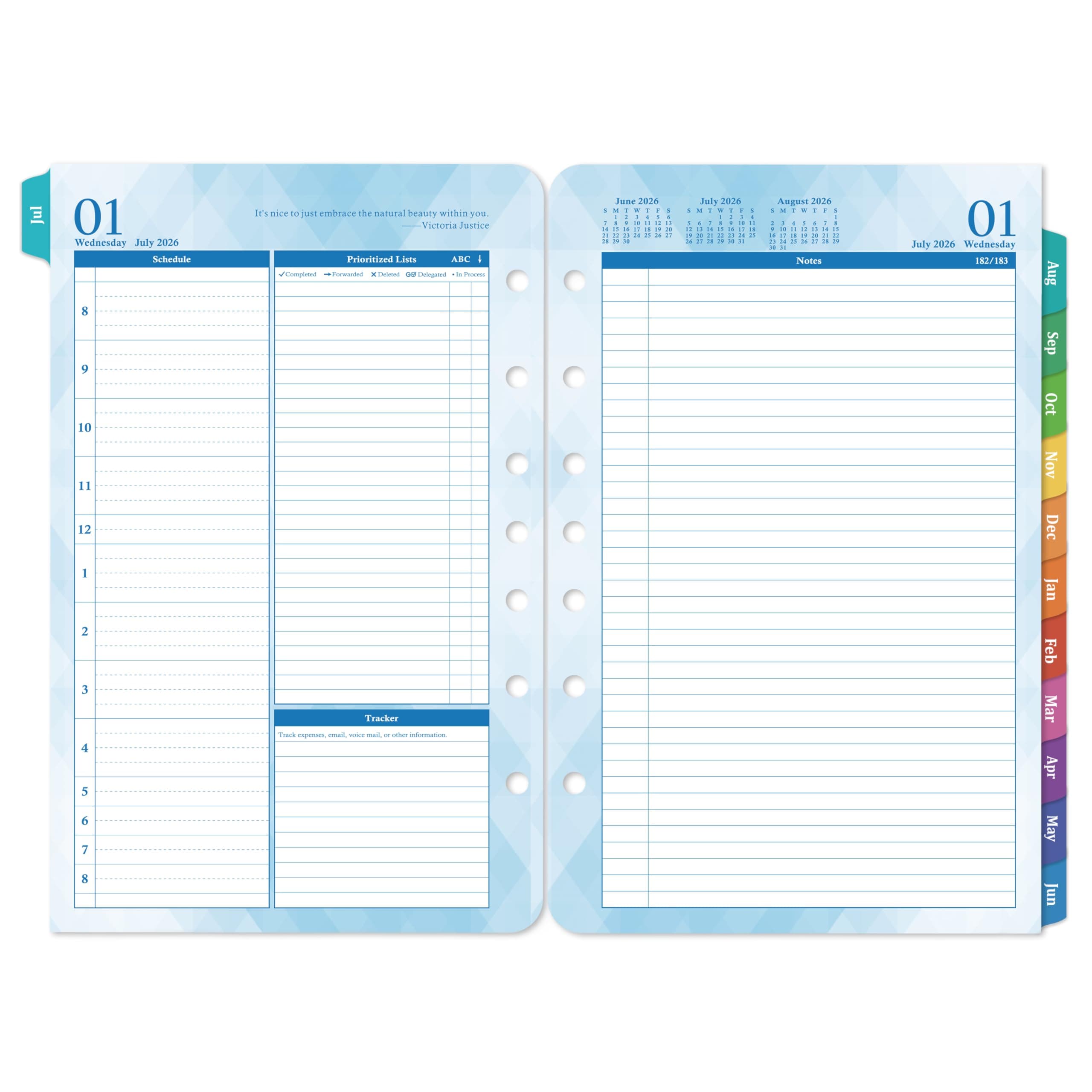 2026-2027 Planner Refills – Jul 2026 - Jun 2027, Two Pages Per Day Daily & Monthly Planner 2026-2027, 5.5" x 8.4" Ring-Bound Organizer, Tabs, Quotes, Prioritized Task, Daily Tracker/Notes, Appointment Schedule