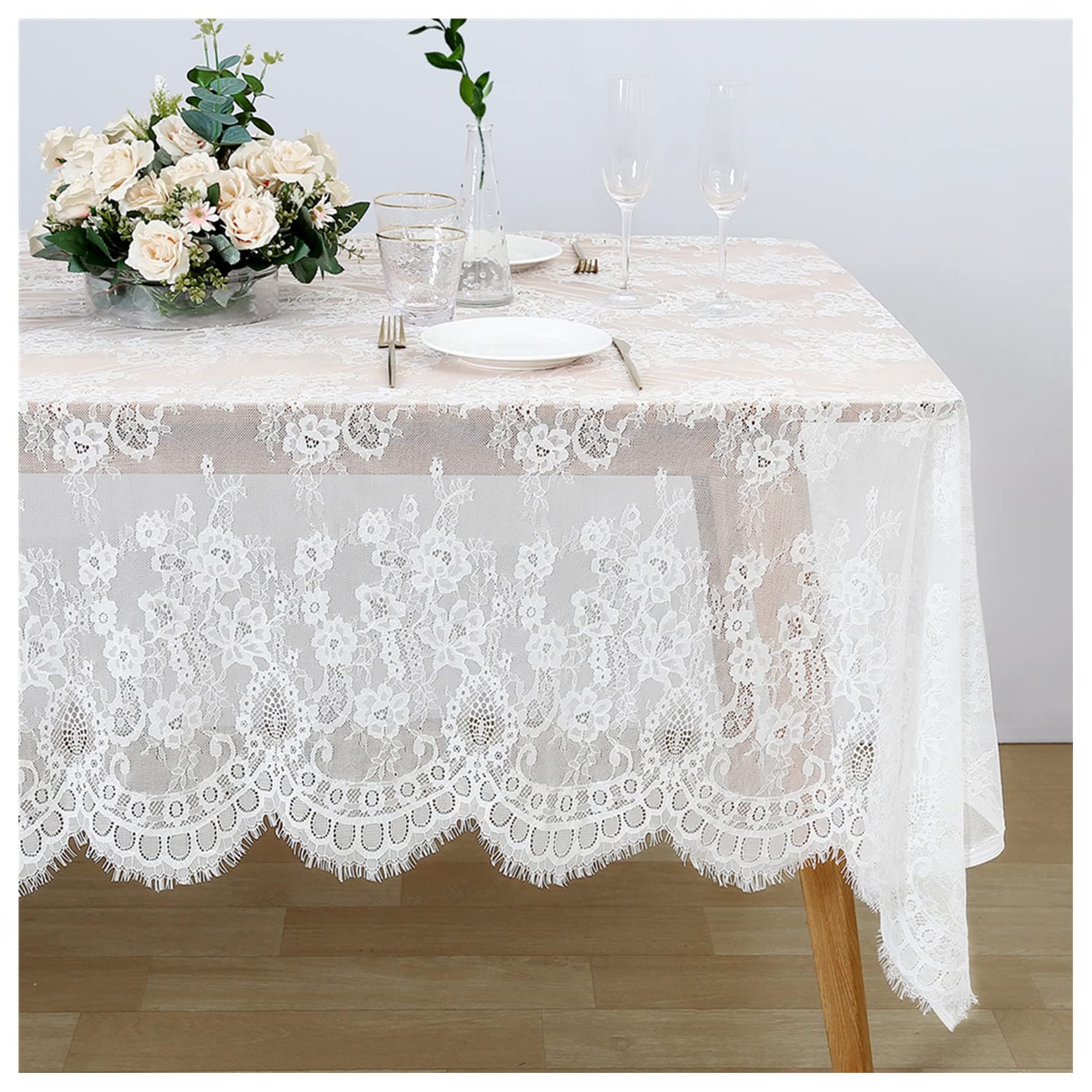 Fanqisi 60x120 Inches White Lace Tablecloth Rectangle Vintage Embroidered Lace Table Cover for Wedding Party Home Outdoor Fall Table Decorations