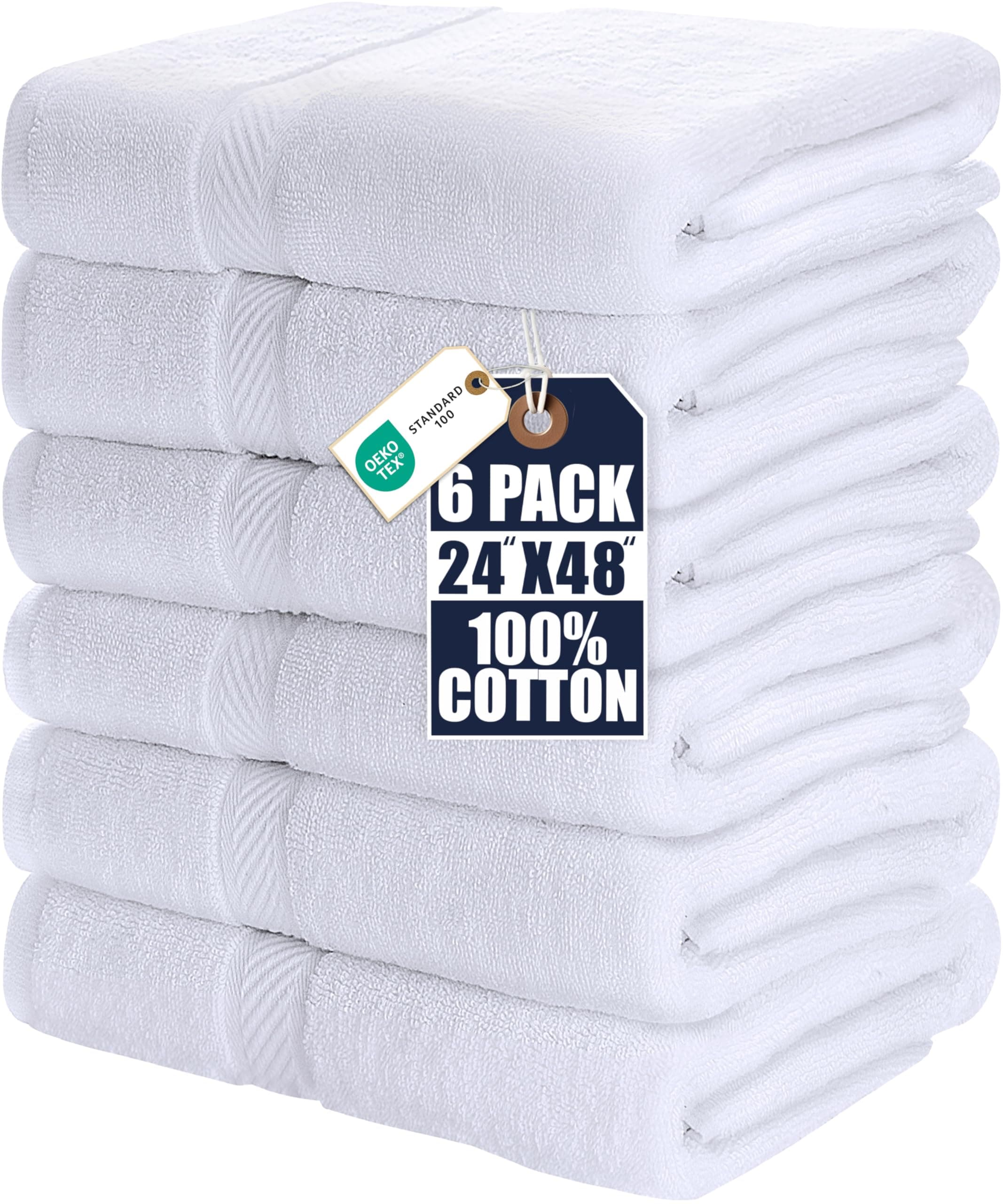 Cotton Bath Towels (6 Pack, 24 x 48 Inch) - 500 GSM - Lightweight Multipurpose Pool Gym Towels Quick Drying Towel - by Utopia Towels