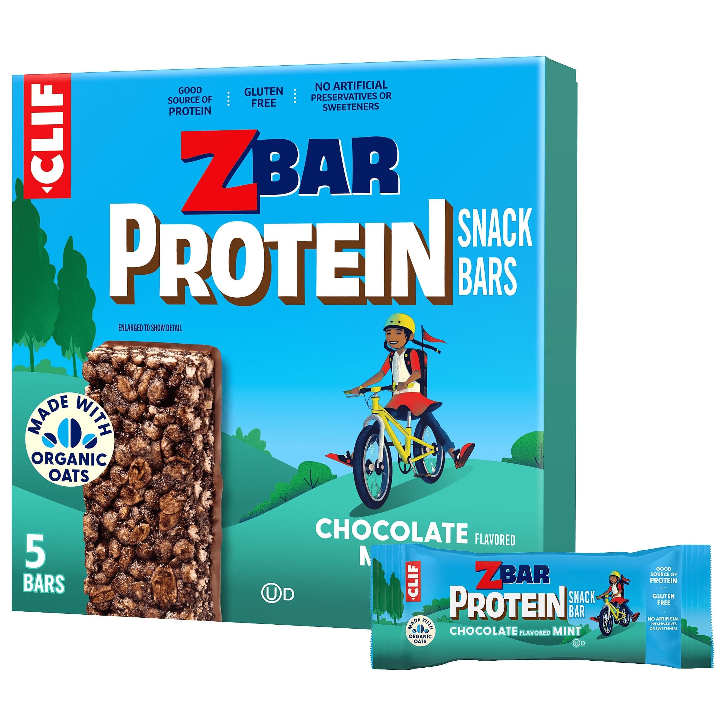 Zbar Protein - Chocolate Flavored Mint - Crispy Snack Bars - Made with Organic Oats - Non-GMO - 5g Protein - Gluten Free Protein Bars (5 Pack)