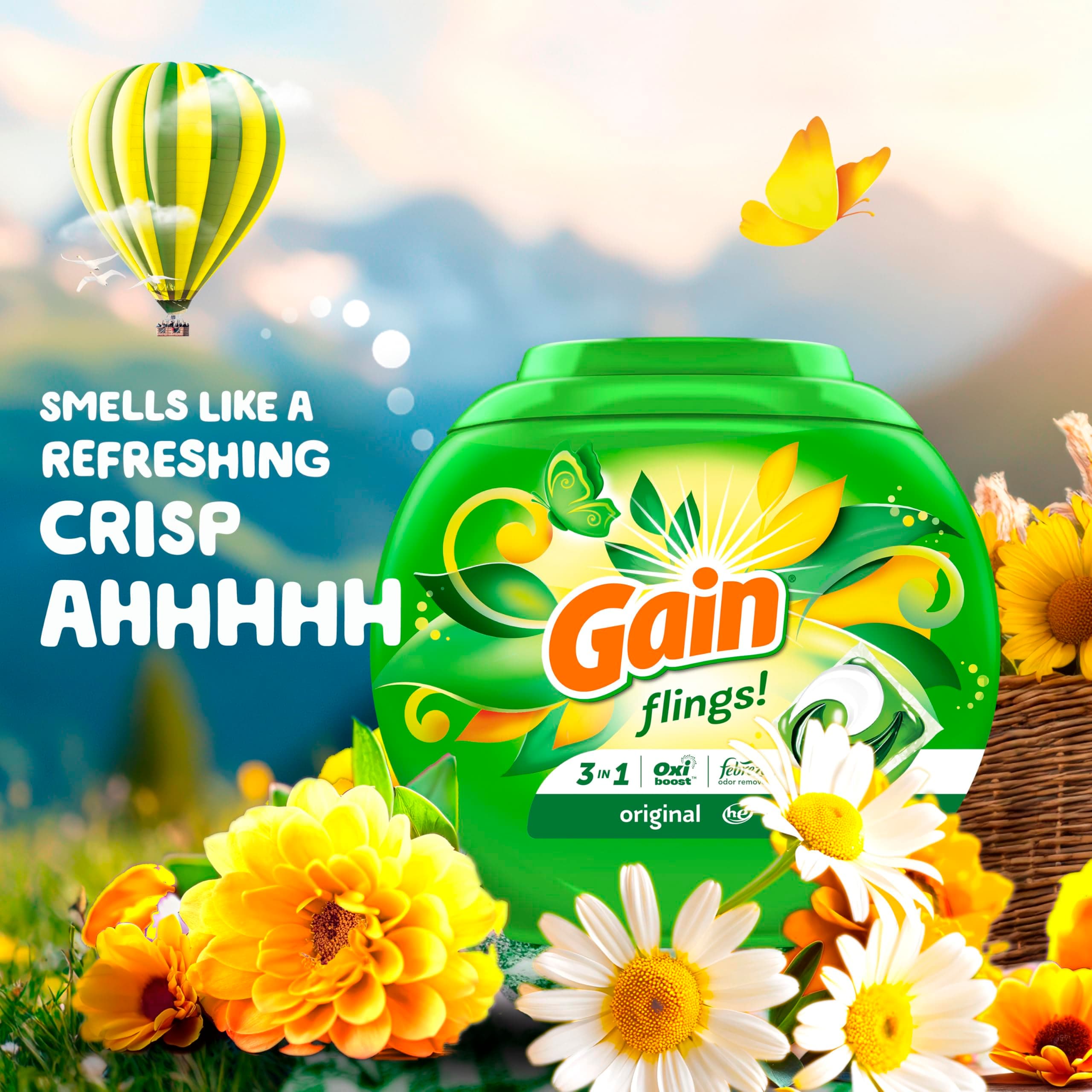 Gain flings Laundry Detergent Soap Pacs, HE Compatible, Long Lasting Scent, Original Scent, 112 count