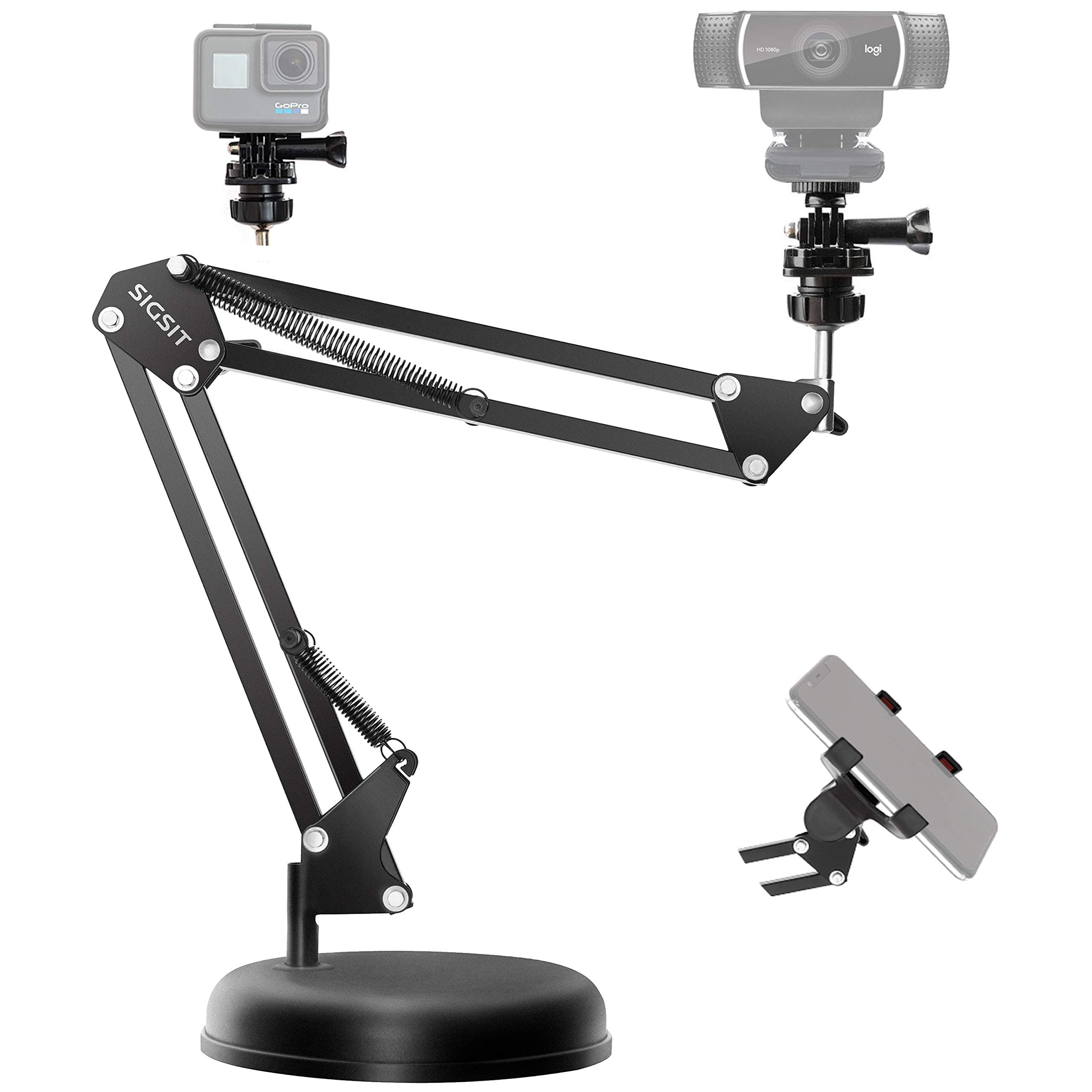 Desktop Webcam Stand Suspension Boom Scissor Arm Stand with Base for Logitech Webcam C922 C930e C930 C920 C615, Gopro Hero 7/6/5/4 and Cellphone
