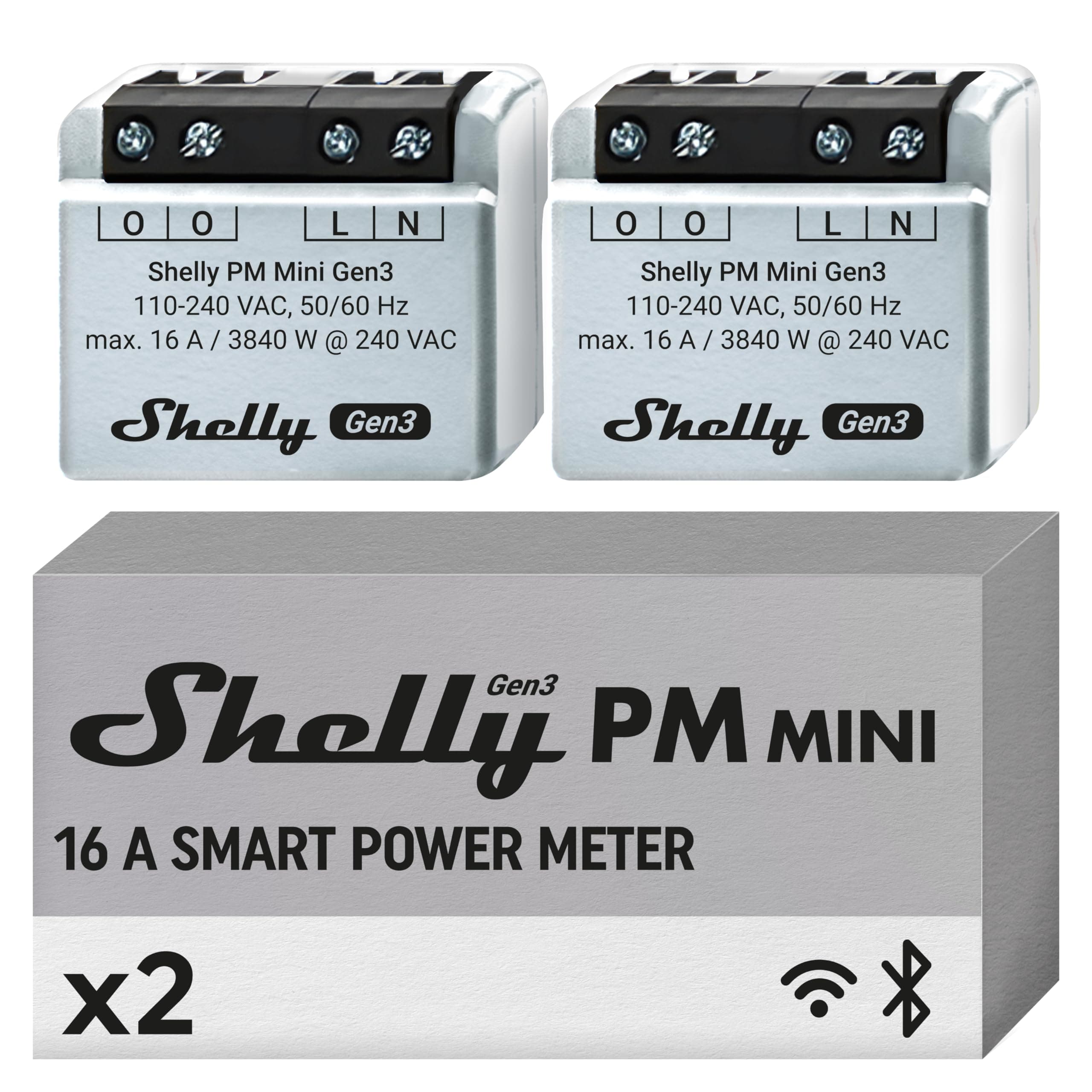 Shelly PM Mini Gen3 Smart WiFi & Bluetooth Consumption Meter, 1 Channel 16A, Remote Control iOS Android App, Compatible with Alexa and Google Home, No Hub Required (Pack of 2)