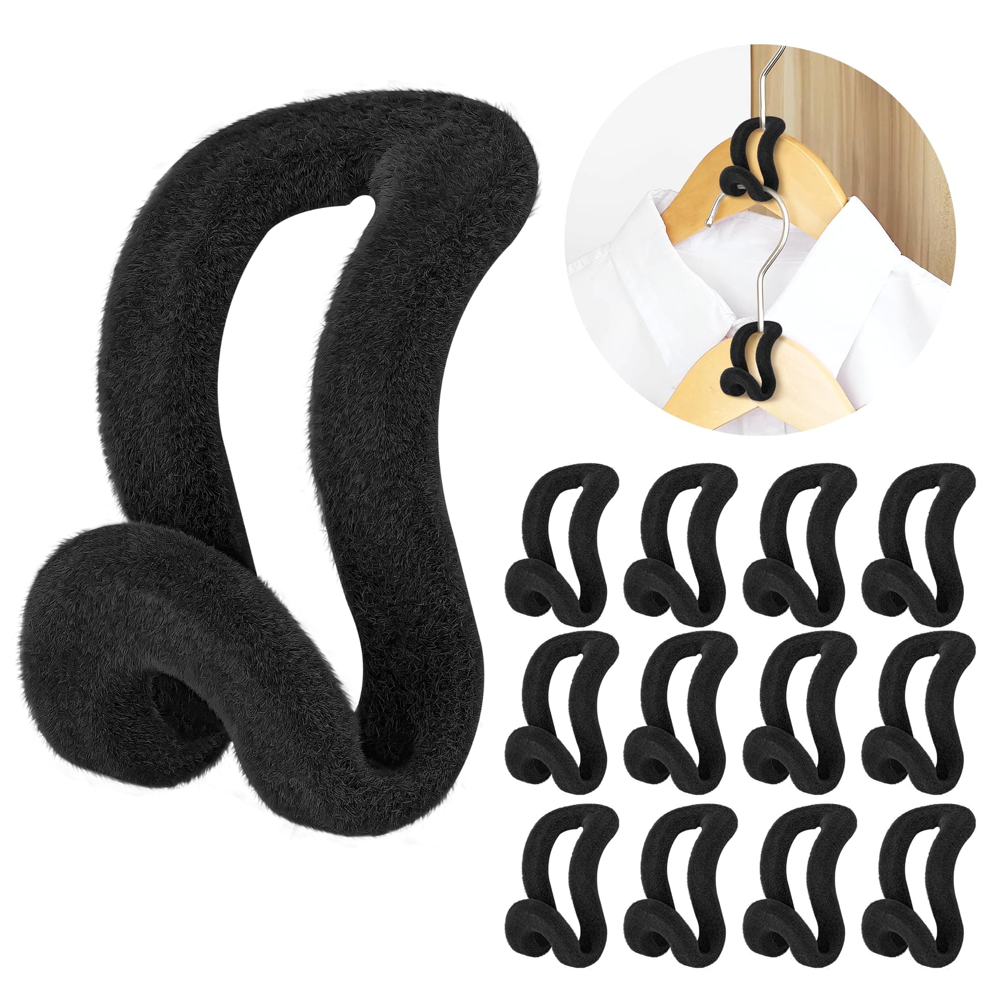 Clothes Hanger Connector Hooks, 60 Pcs Heavy Duty Velvet Clothes Hangers with Cascading Hook, Space Saver Mini Cascading Hangers for Clothes, Closet(Black)