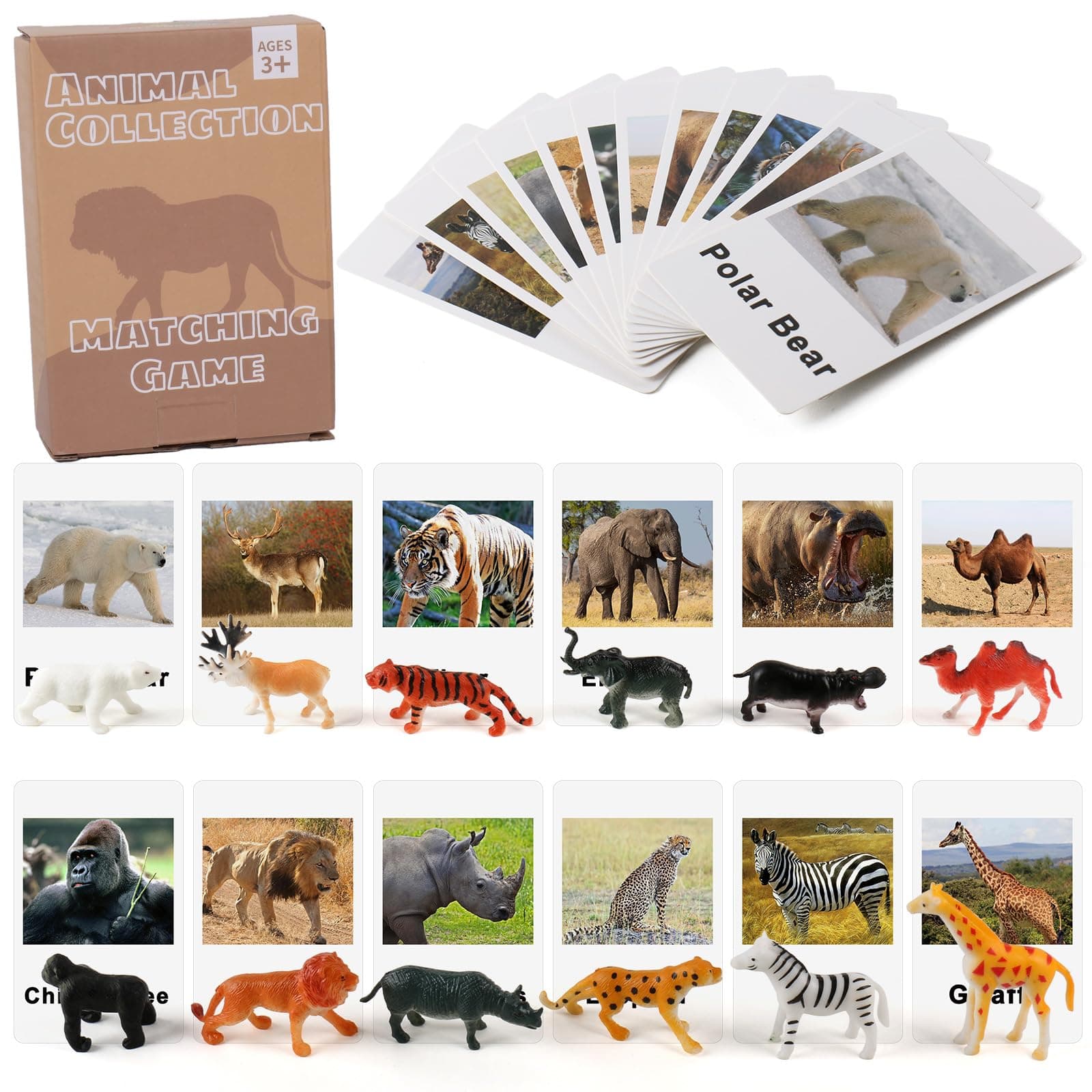 MEROCO Montessori Animal Match - Miniature Forest Animal Toy Figurines with Matching Cards Montessori Language Materials Preschool Learning Toy NEWTT0010YS3
