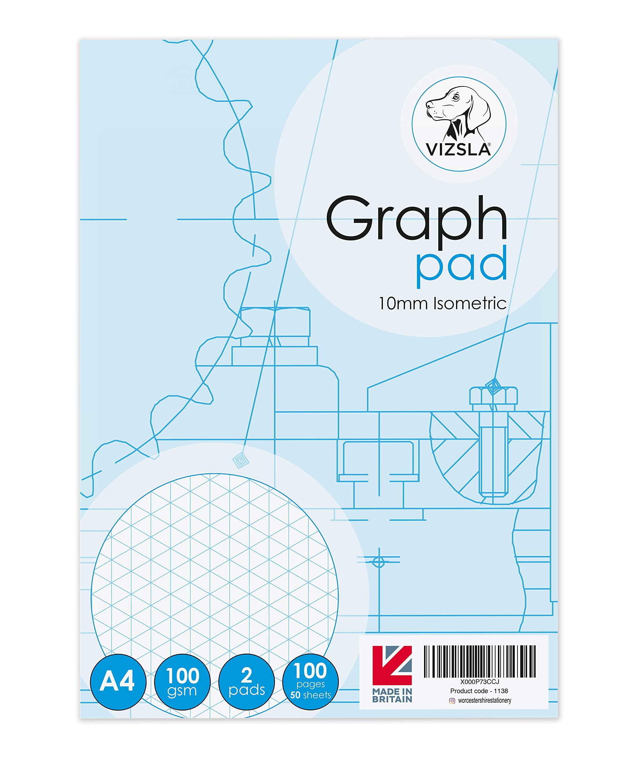 Vizsla, A4 10mm Isometric Graph pad Pack of 2. 80gsm Premium Paper
