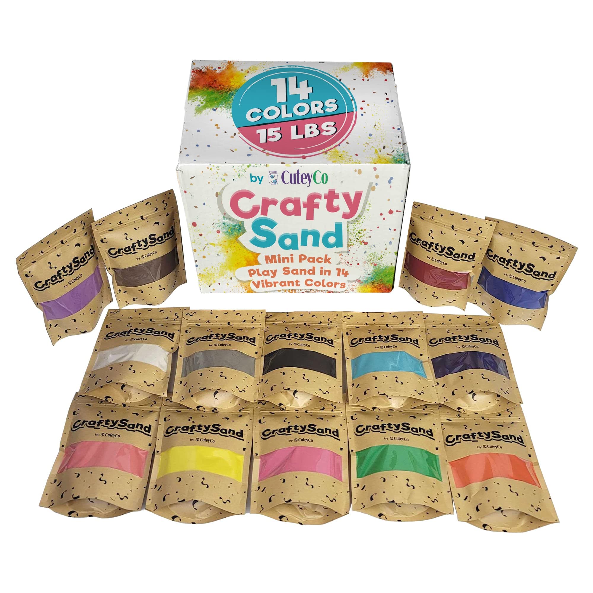 CuteyCo Crafty Sand Pack - 14 Colors: 15 lbs of Vibrant Craft Sand & Play Sand