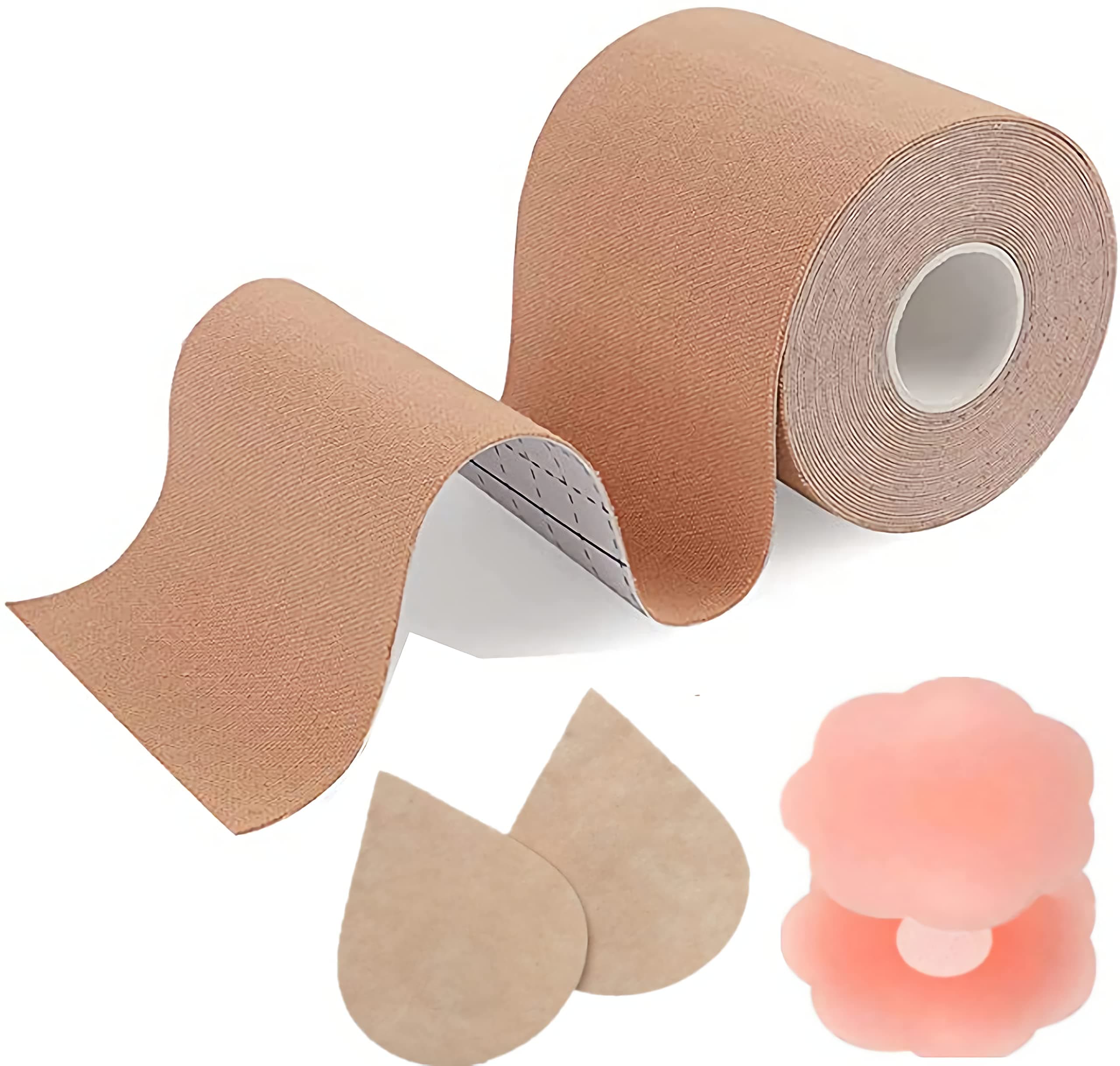 Mehar StoreExtra 2 inch Boob tape push Up Breast |2 Pcs Silicone & Non-Woven Nipple Cover | Hypoallergenic | body tape Invisible Tape for all type of Cloths & Fashion tape (For Cup size (C-D), Skin)