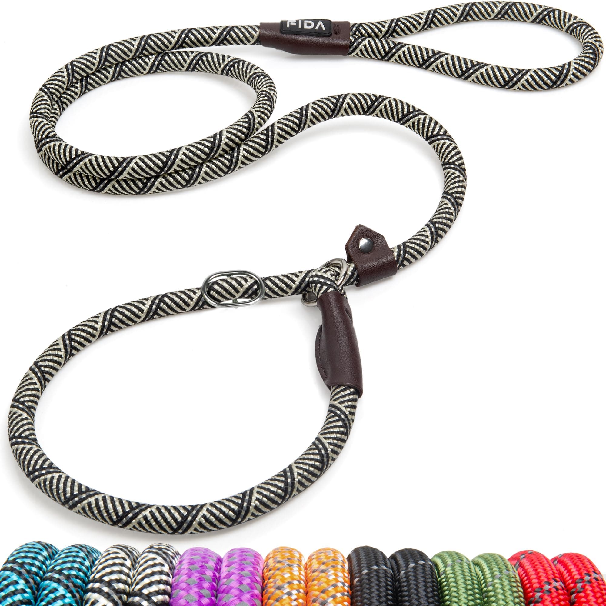 Fida Durable Slip Lead Dog Leash, 6 FT x 1/2" Heavy Duty Dog Loop Leash, Comfortable Strong Rope Slip Leash for Large, Medium Dogs, No Pull Pet Training Leash with Highly Reflective, Grey