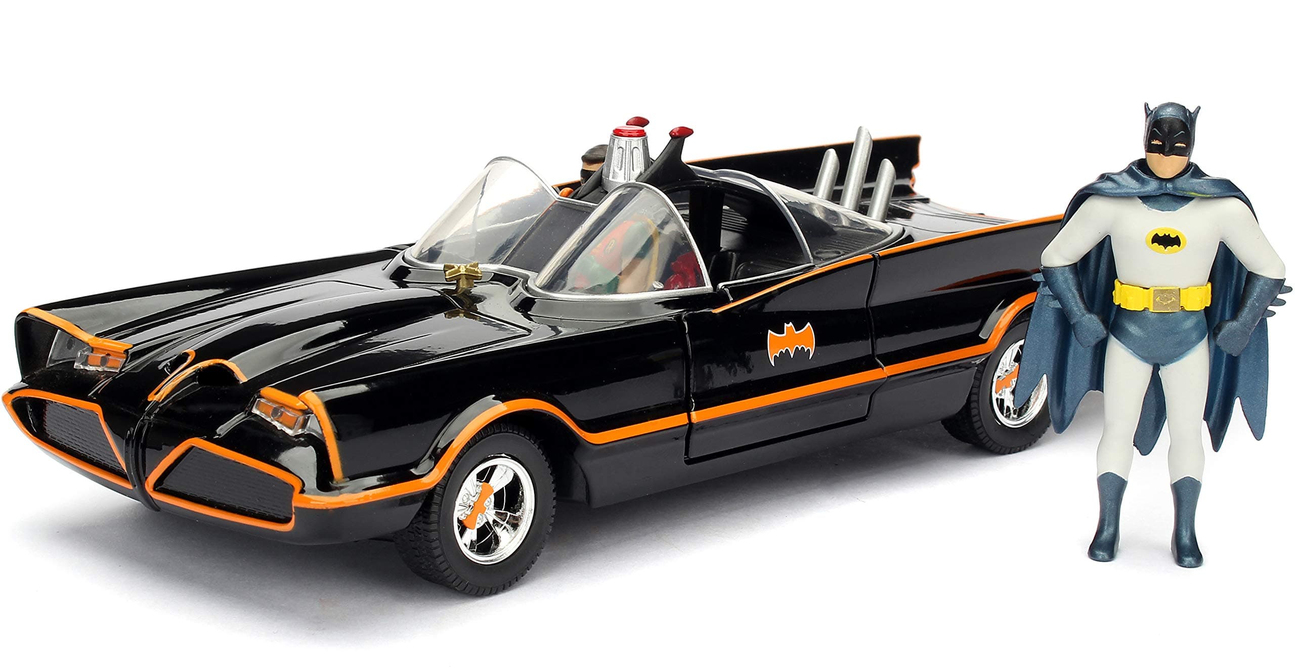 Jada Toys 98259 1966 Classic TV Series Batmobile With Batman And Robin Figures 1/24 Scale Diecast Model, Multicolor