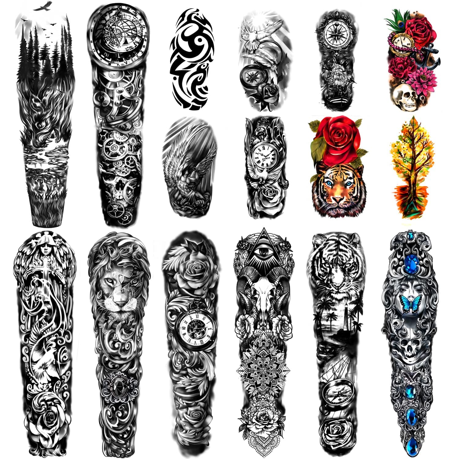 Extra Large waterproof Temporary Tattoos 8 Sheets Full Arm Fake Tattoos and 8 Sheets Half Arm Tattoo Stickers for Men and Women (58x18CM)…
