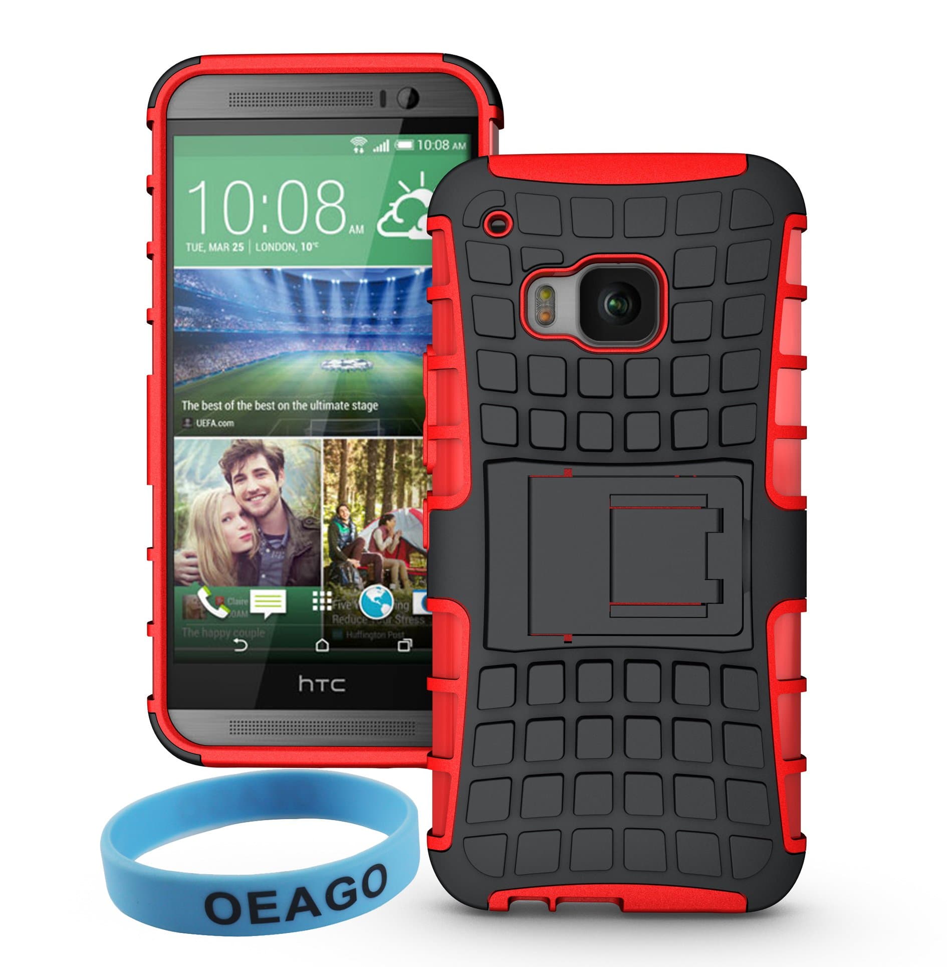 HTC One M9 Cover for 2015 Version HTC One M9 Smart Phone with 1 Stylus Pen + 1 Sports wrist band + 1 OEAGO Cleaning Cloth (For HTC One M9, Hot Red).