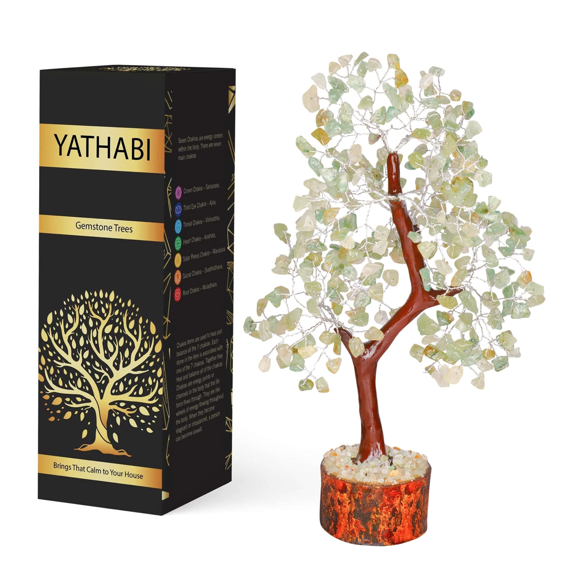 YATHABI Green Jade Crystal - Chakra Decor - Jade Stone Bonsai Tree - Feng Shui Decor - Spiritual Gift - Good Luck - Crystals Money Tree