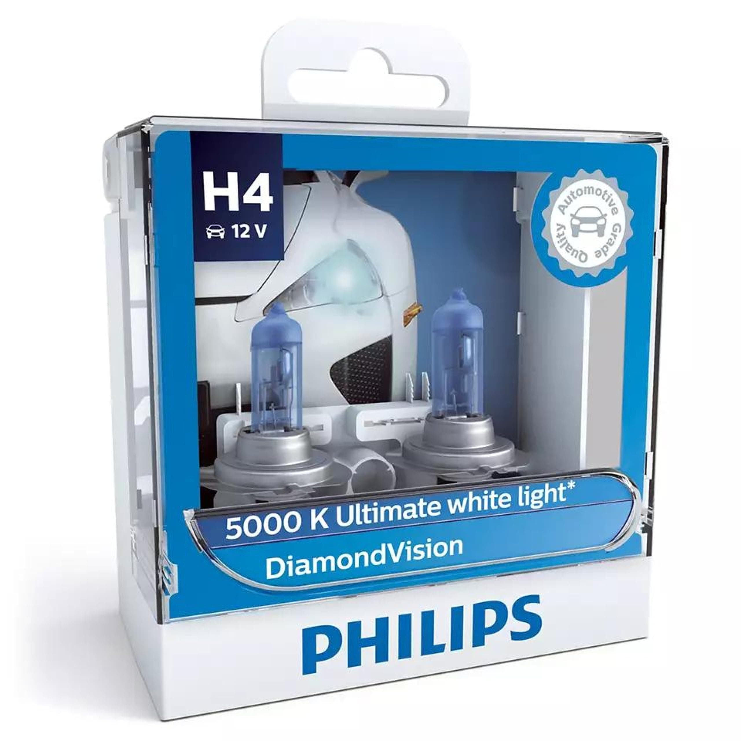 Philips Diamond Vision H4 Upgrade Car Headlight Bulbs 5000K 12342Dvs2 (Pair)