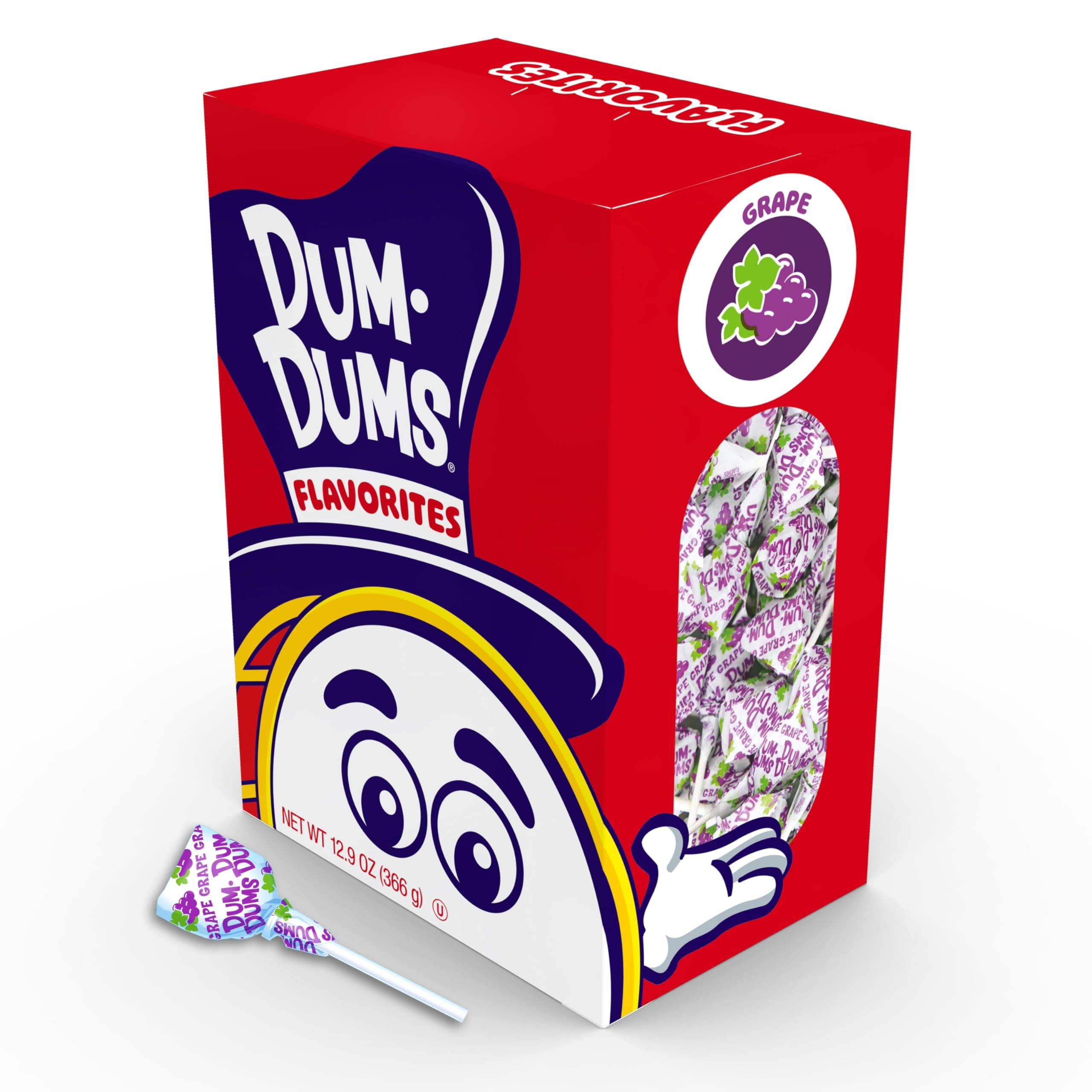 Dum Dums Grape Lollipops - Bulk Candy Box with Lollipops Individually Wrapped, Single Flavor Gourmet Suckers - 50 Count