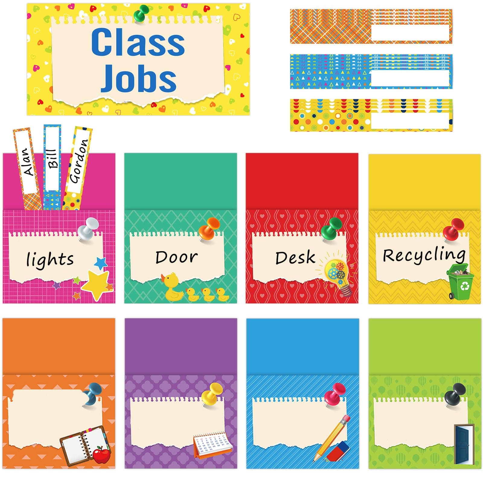 Zonon Class Jobs Bulletin Board Colorful Class Jobs Pocket Chart Set Teacher's Helper Chalkboard Decor Classroom Bulletin Board Decoration for Back to School (Bright Style)