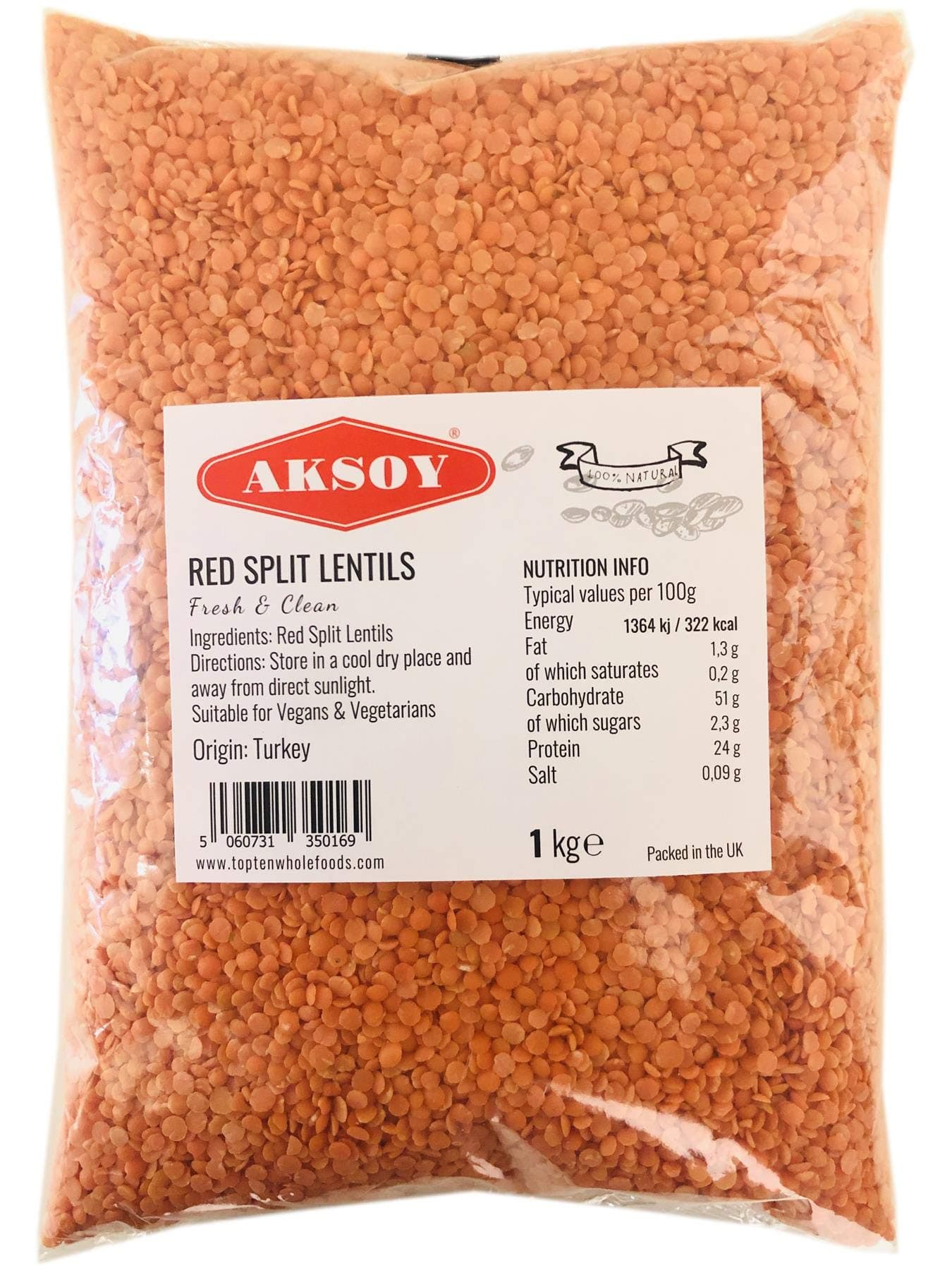 Aksoy Premium Quality Red Split Lentils 1KG