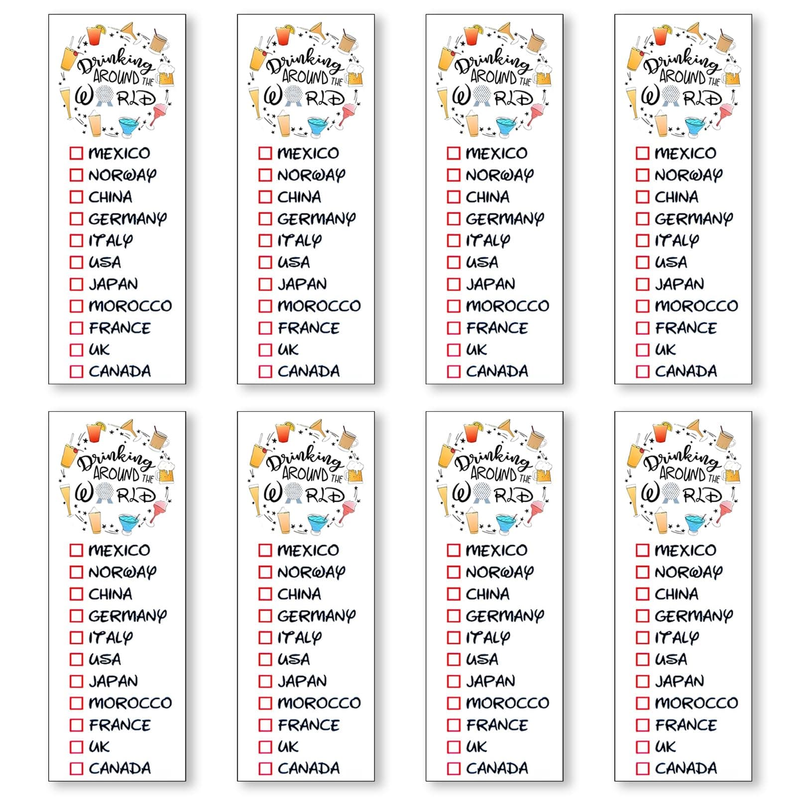 Drinking Around The World Epcot Tattoo, Epcot Tattoo Drink Around The World, Pack of 8 Tattoo, Match with Your Drinking Around The World Epcot Shirt