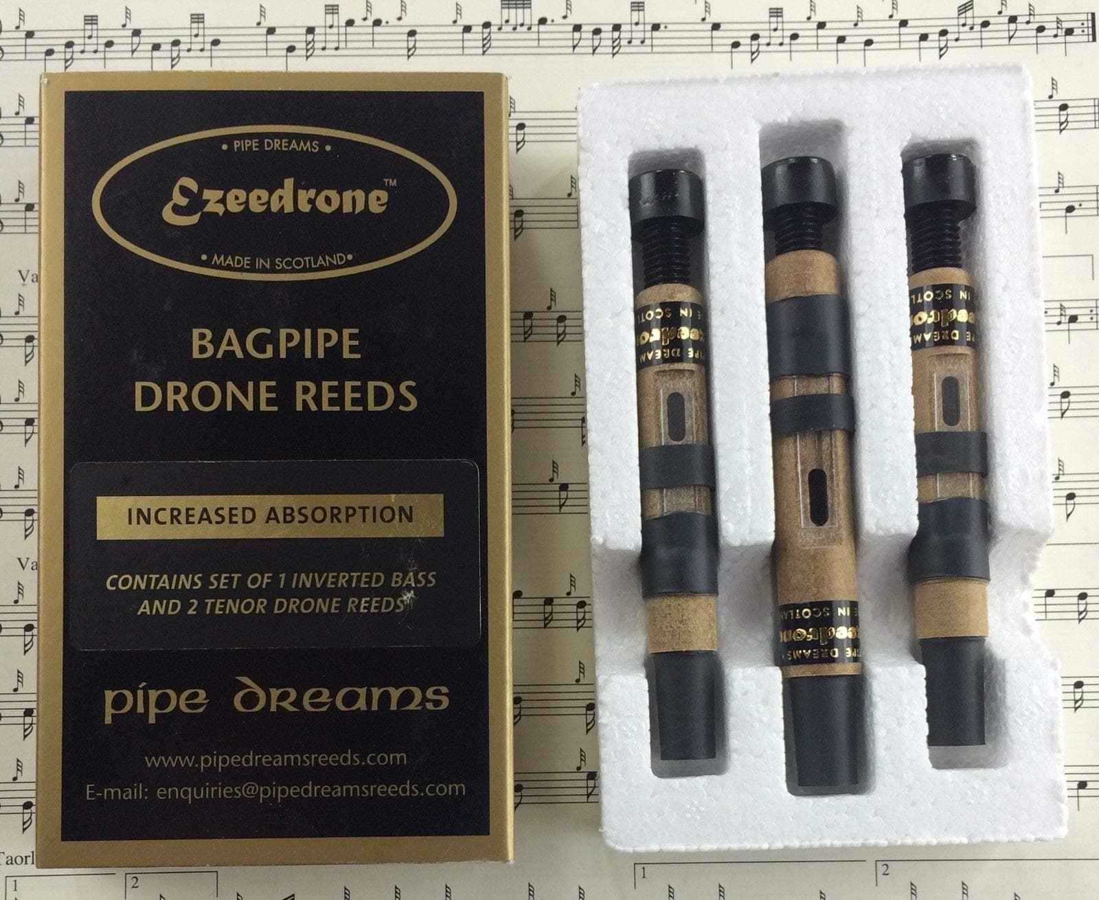 Drone Reeds with Increased Absorption (1 inverted bass, 2 tenors)