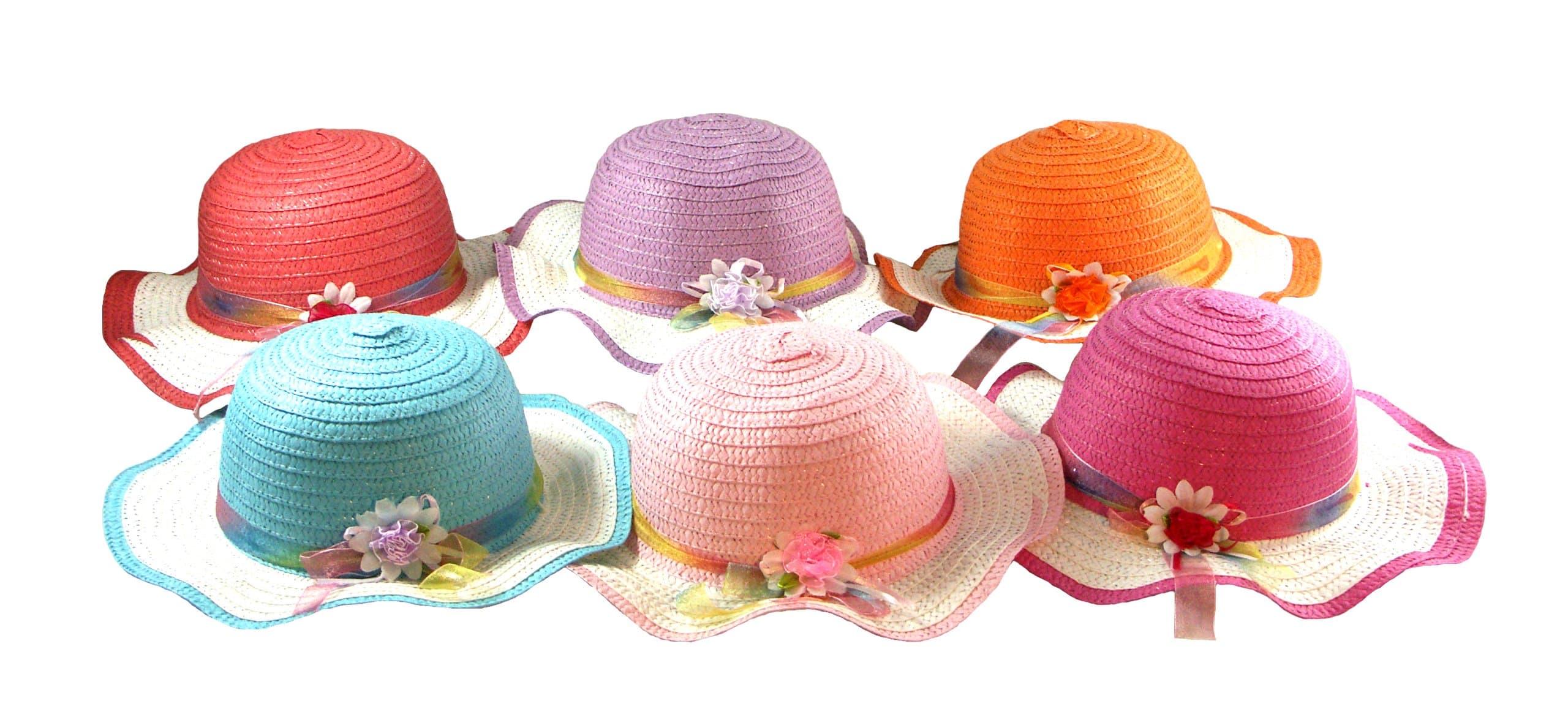 Girls Tea Party Hat Assortment - 4 Children Sun Hats - Assorted Colors