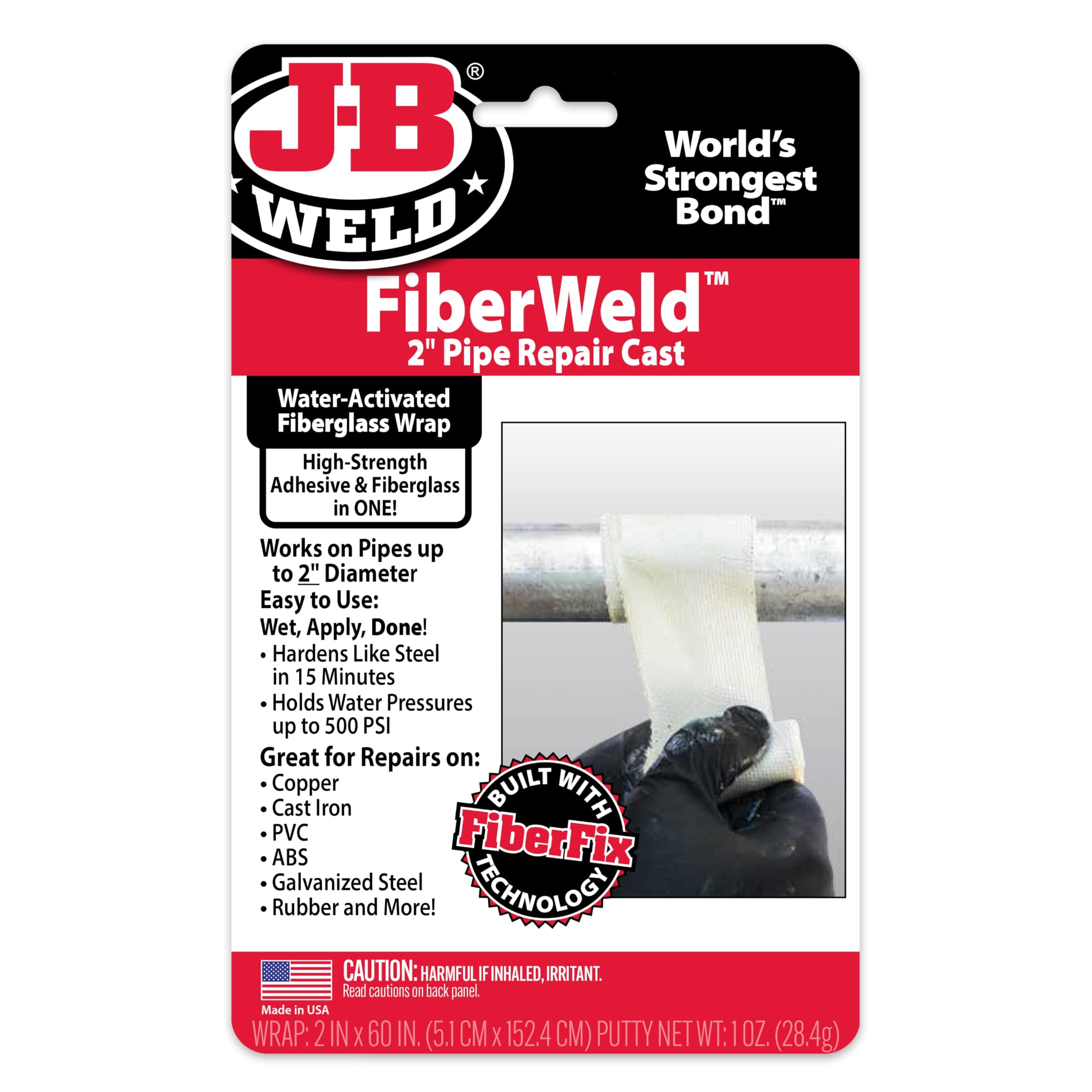 J-B Weld FiberWeld 2” Pipe Repair Cast 2x60 Inch - High Strength Adhesive Fiberglass Wrap - White (38260)