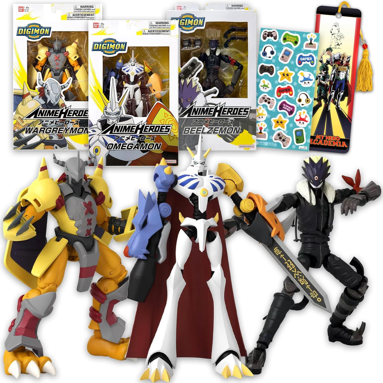 DIGIMON Digimon Action Figure Set - 3 Anime Heroes Figurines: Beelzemon, Omegamon, Wargreymon Plus Stickers | Kids' Party Favors & Gifts