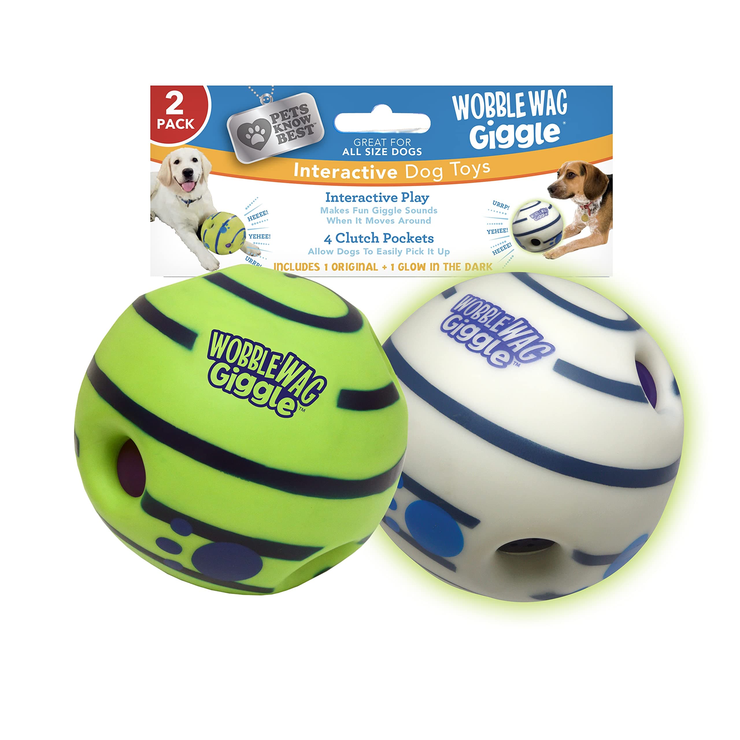 Wobble Wag Giggle & Glow | Rolling Enrichment Toy for Fun Playtime, Interactive Play for Indoor or Outdoor, Keeps Dogs & Puppies Large, Medium or Small Busy & Moving, As Seen on TV | Pack of 2