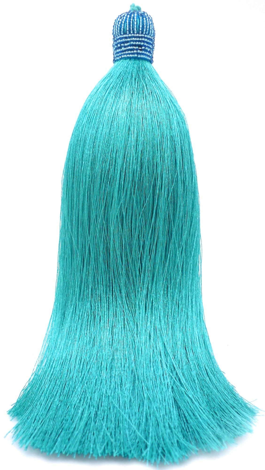 Extra Long Silky 10 Inch Tassel with Beaded Head and Hanging Loop for Home Furniture, Interior Décor, Craft Accessory, DIY (Turquoise)