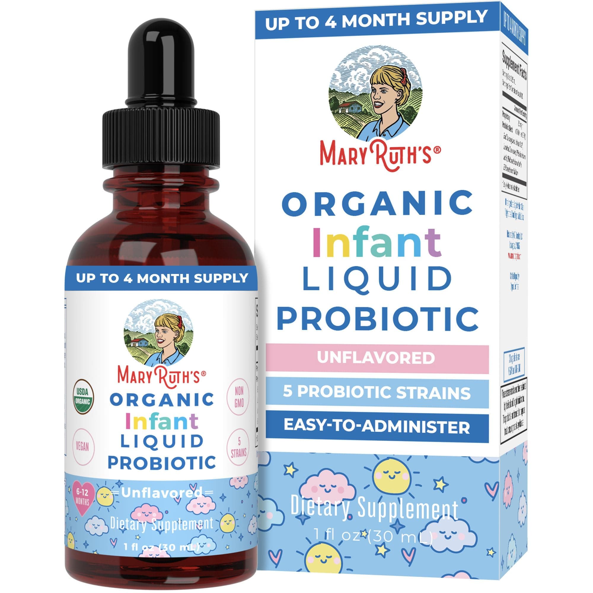 MaryRuth Organics USDA Organic Infant Liquid Probiotic Drops | Baby Essentials | Probiotics for Infants | Baby Probiotic Drops | Proprietary Probiotic Blend | Vegan | Non GMO | 125 Servings