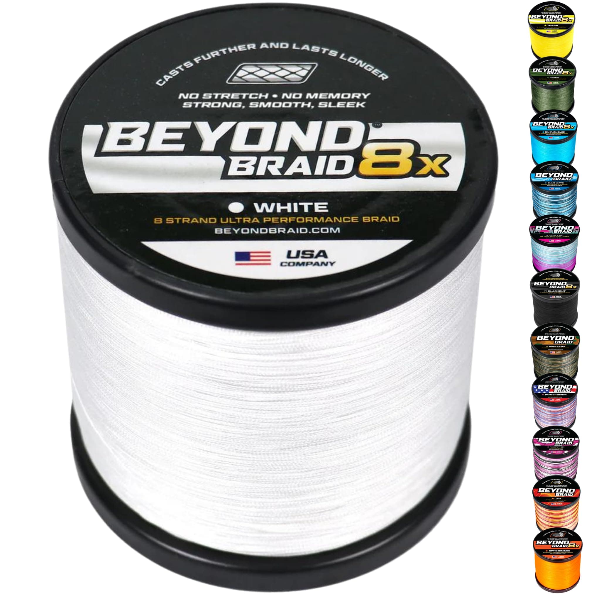 Beyond Braid Braided Fishing Line - Abrasion Resistant - No Stretch - Super Strong -Blue Camo, Moss Camo, White, Green, Pink, Blue, 4 Strand 8 Strand