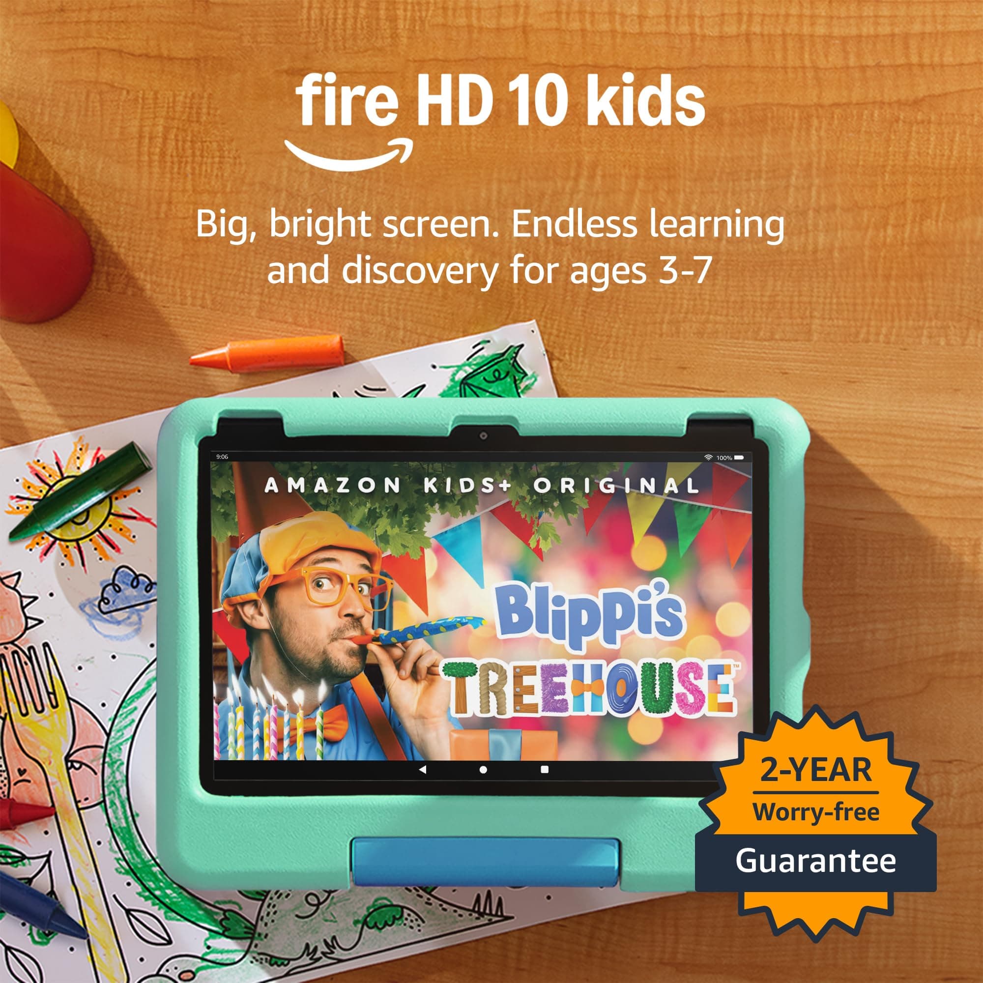 Amazon Fire HD 10 Kids tablet (newest gen) | ages 3–7, includes ads-free books, games, apps and videos that children love, 10.1" brilliant screen, parental controls, 2-year worry-free guarantee, 32 GB