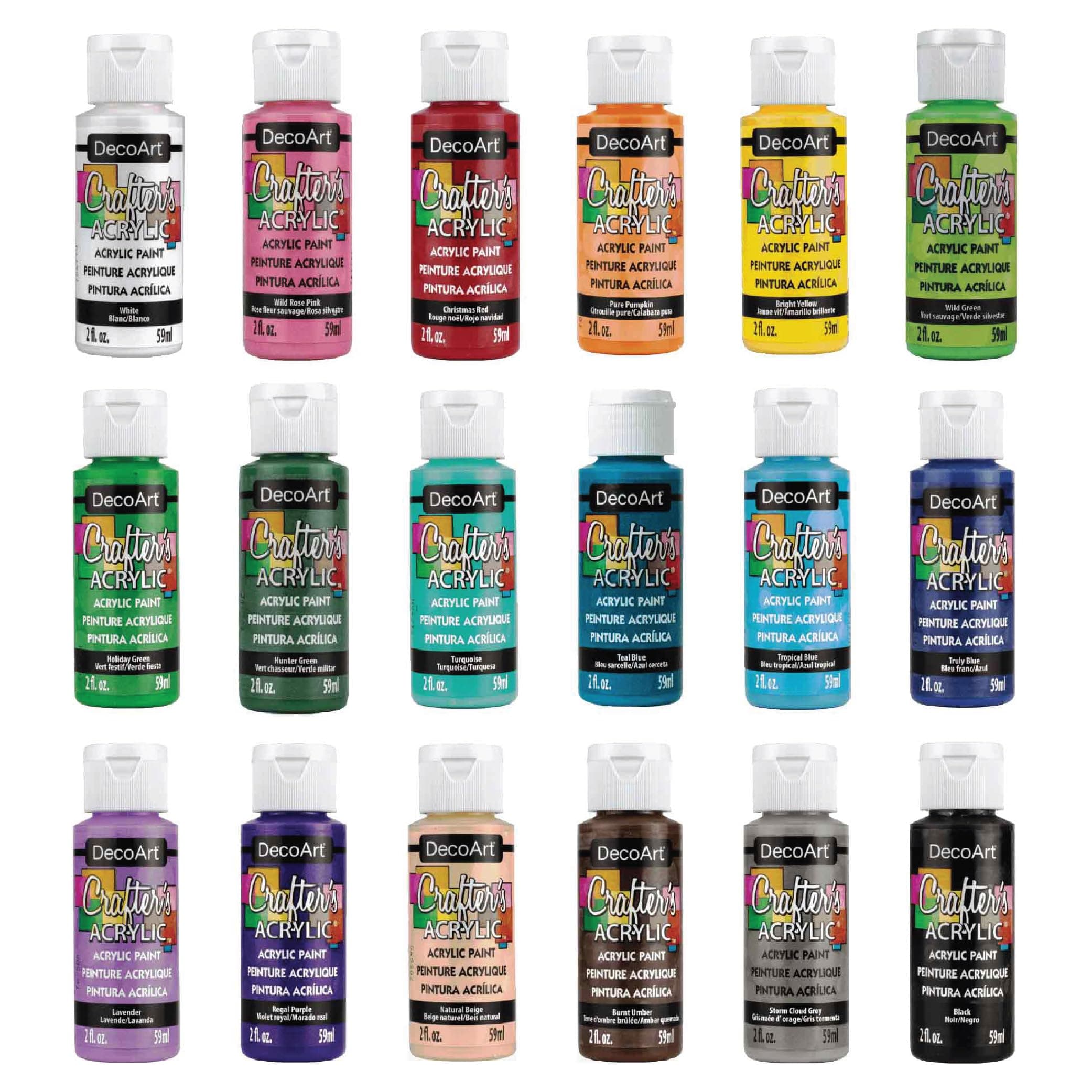 DecoArt Crafter’s Acrylic Paint Set, 18 (2 fl oz/59 ml) Assorted Matte Finish Colors, DIY Arts And Crafts Acrylic Paint, 36 Fl Oz(Pack of 1)