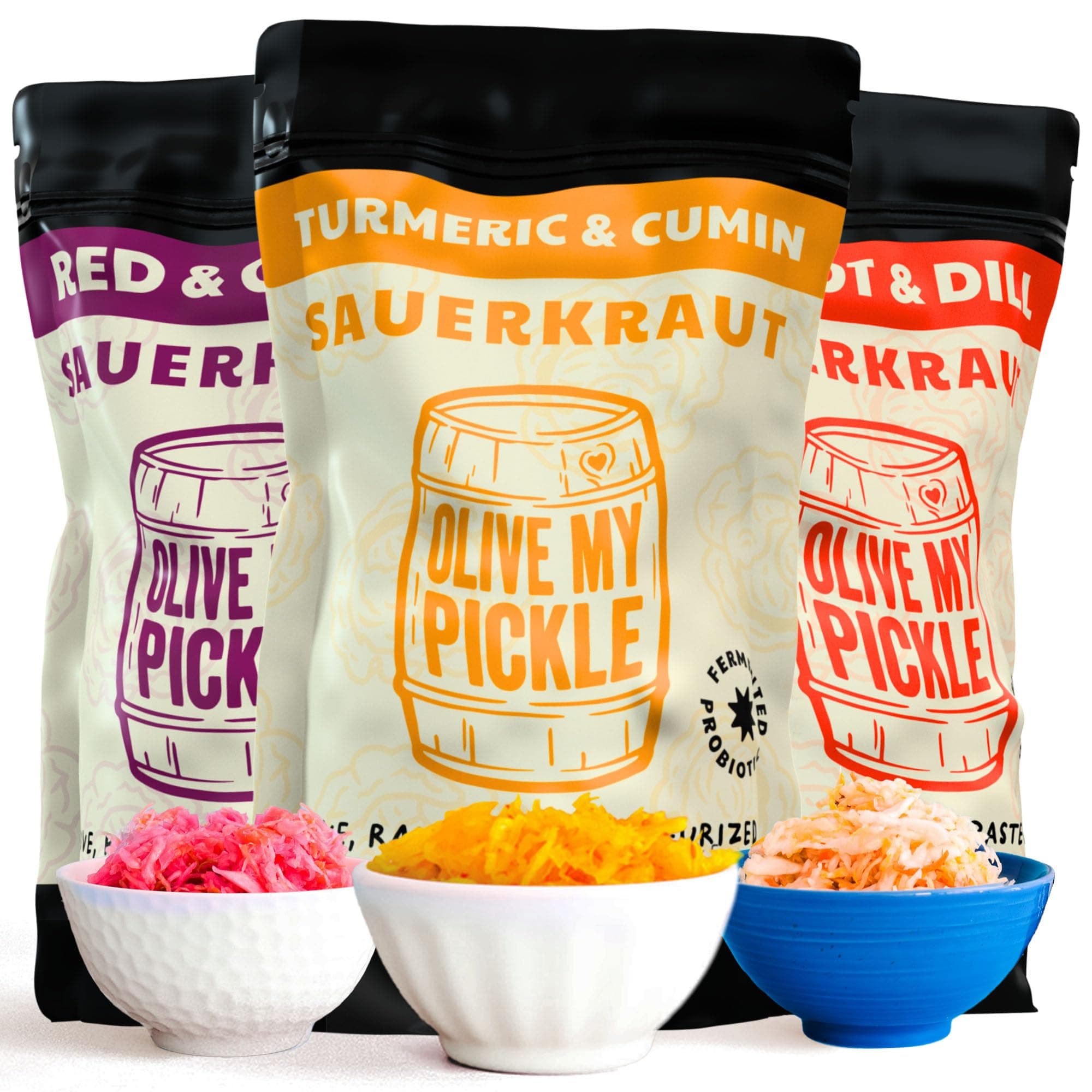 Real Fermented & Probiotic Sauerkraut for Gut Health - TOP KRAUT BUNDLE (3 PACK) by Olive My Pickle