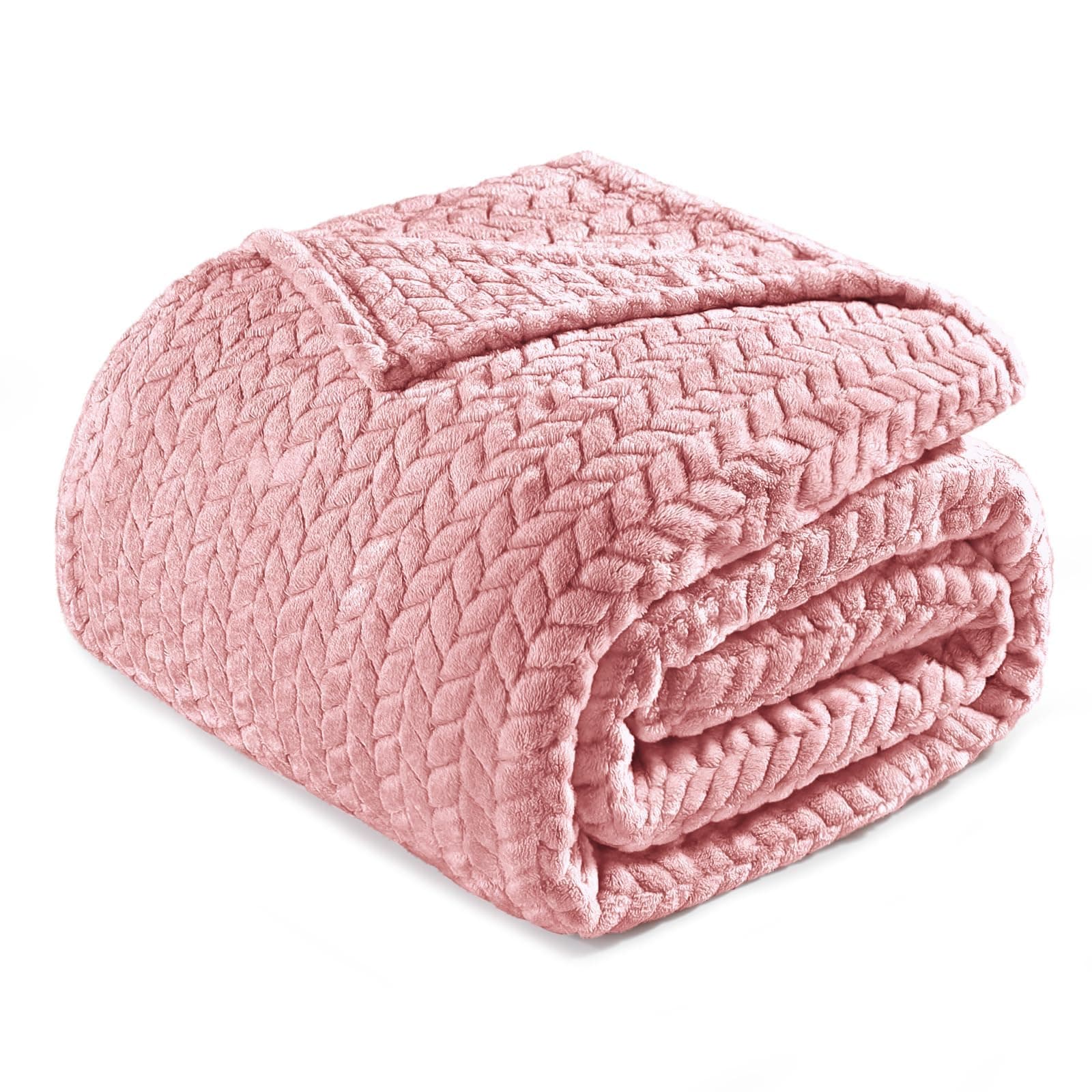 Fleece King Size Blanket for Bed, 90x104 Inches Soft Cozy Jacquard Flannel Blankets, Lightweight Fuzzy Plush Warm for Women, Pink