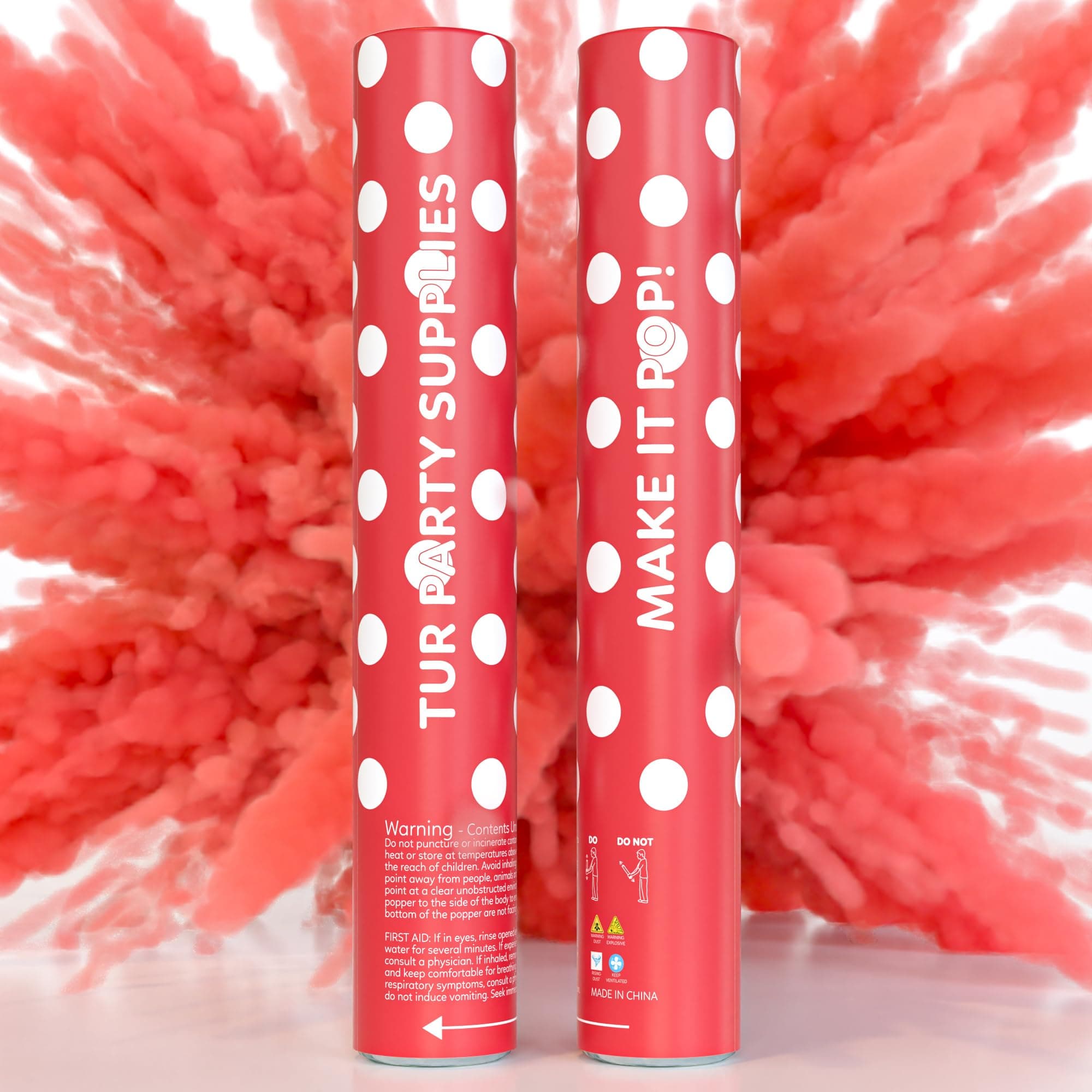 Red Powder Cannons Smoke Bombs Biodegradable Poppers | 2 Pack | Launch up to 25 ft | 12 inch | Decorations For Photoshoots, Gender Reveal, Celebrations, Festivals, and Parties | TUR Party Supplies