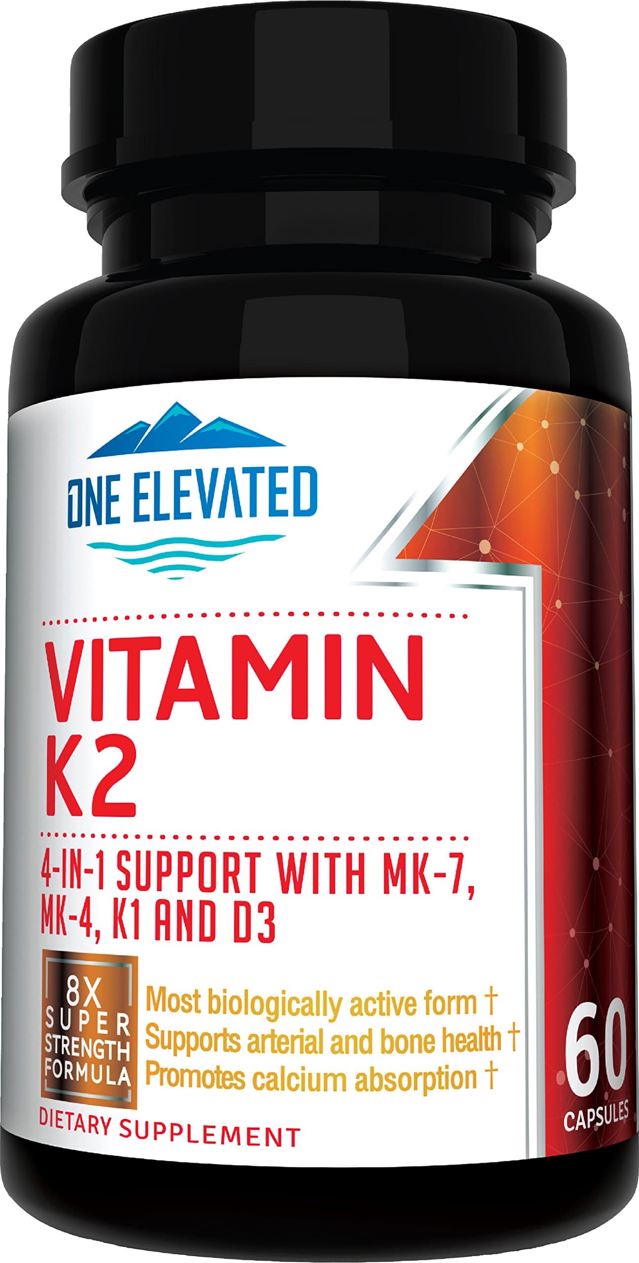 8X Strength Natural Vitamin K2 Formula. Provides 4-in-1 Support with MK-7, MK-4, K1 and D3 with Maximum Absorption for Stronger Bones and Cardiovascular Health 60 Capsules