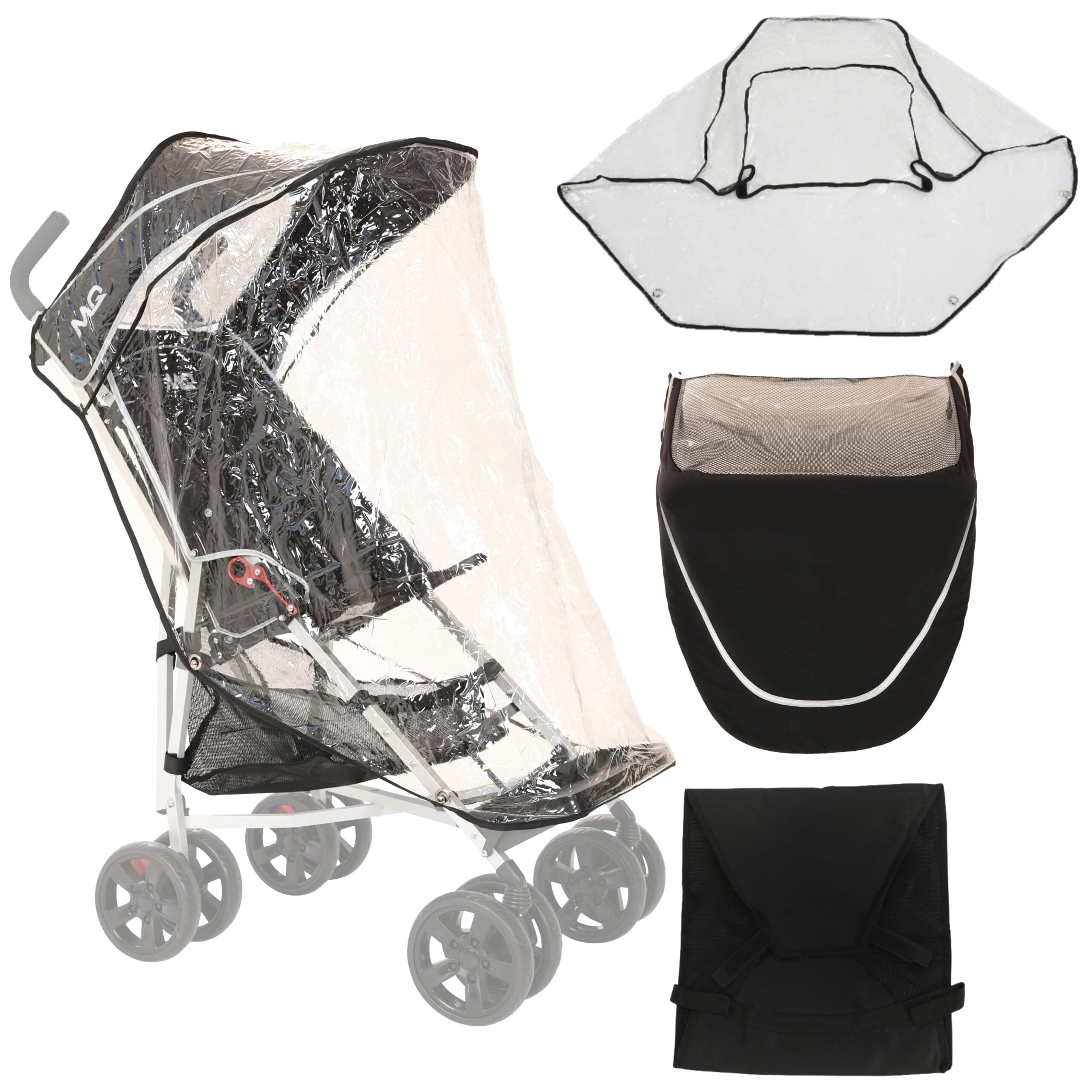 XL Pushchair Travel Accessories Pack - Sun Hood with Vision Panel, Rain Cover & Storage Basket - Official Accessories for MobiQuip XL Special Needs Buggy - Coordinates with Black XL Stroller