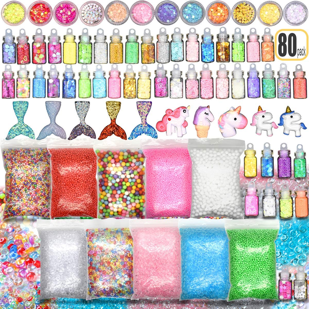 Slime Stuff Slime Add Ins Fish Bowl Beads Floam Beads Ingredients Mermaid Unicorn Slime Charms Glitter Jar Slime Kit 80 PCS