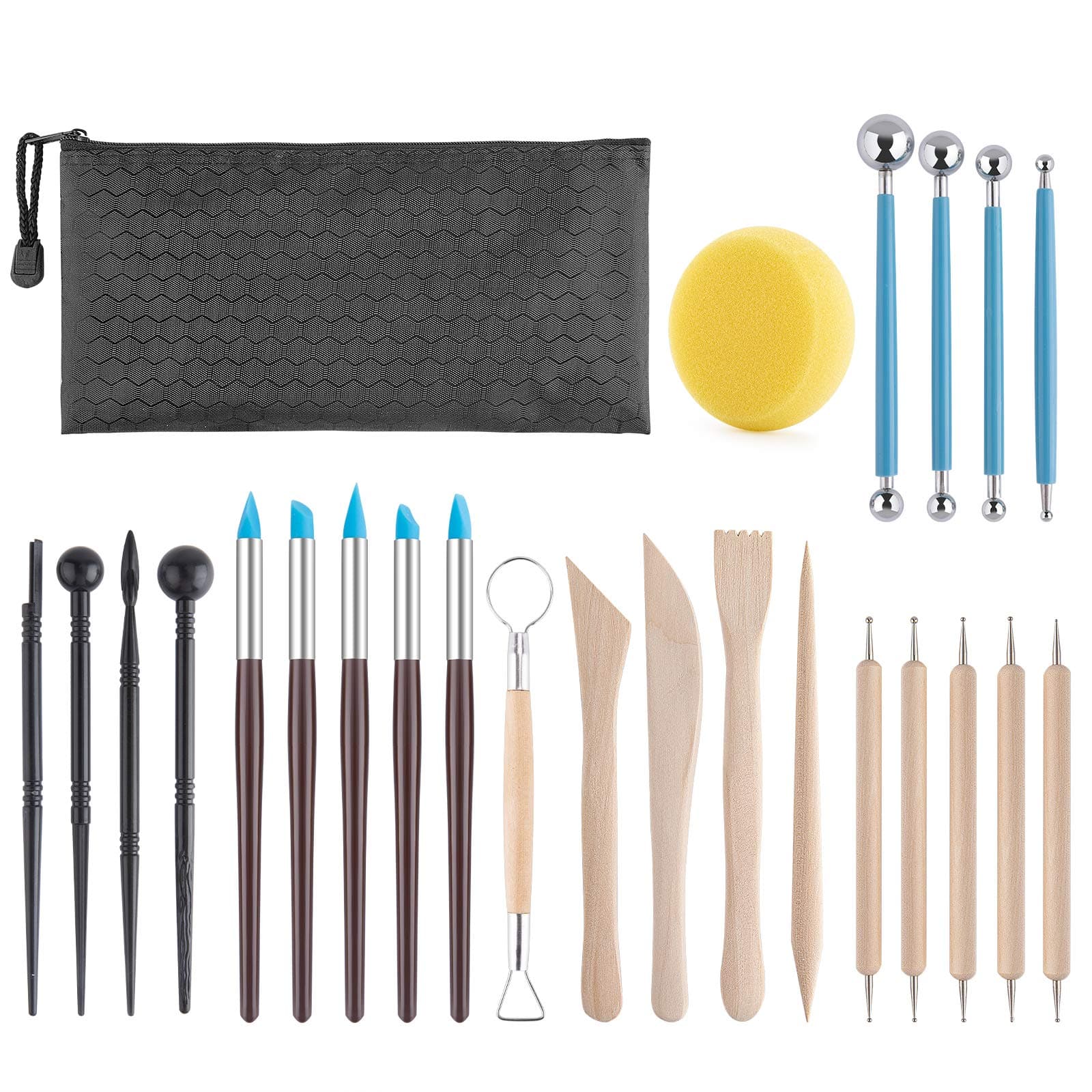 Luney Clay Tools Kit, 25 PCS Ceramics Polymer Clay Sculpting Modeling Pottery Tools Kit, Air Dry Clay for Adults, Pottery Craft, Dotting, Baking, Carving, Drawing, Molding, Modeling, Shaping