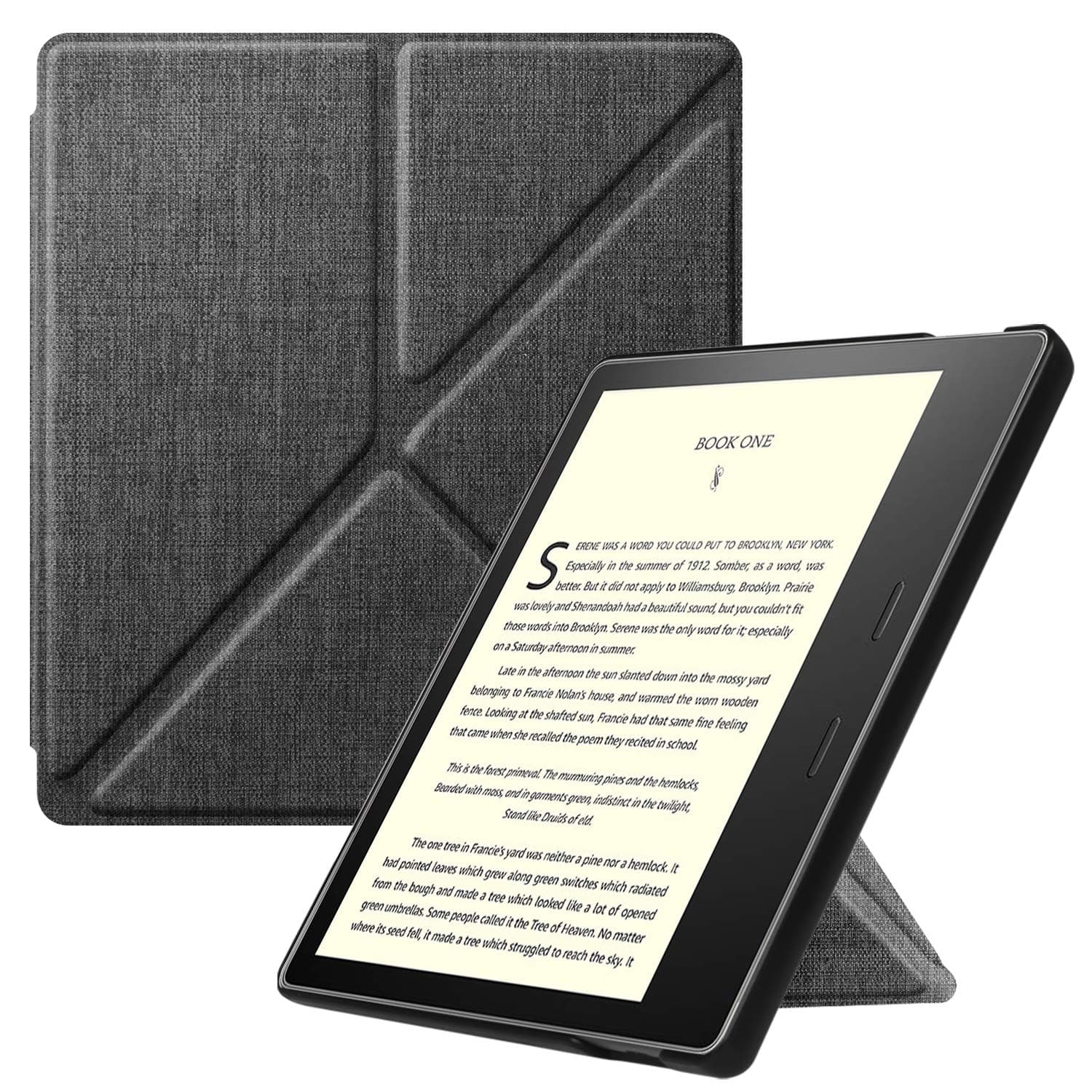 Fintie Origami Case for 7" Kindle Oasis (10th/9th Generation, 2019/2017 Release) - Slim Fit Stand Cover Support Hands Free Reading with Auto Wake Sleep, Denim Charcoal