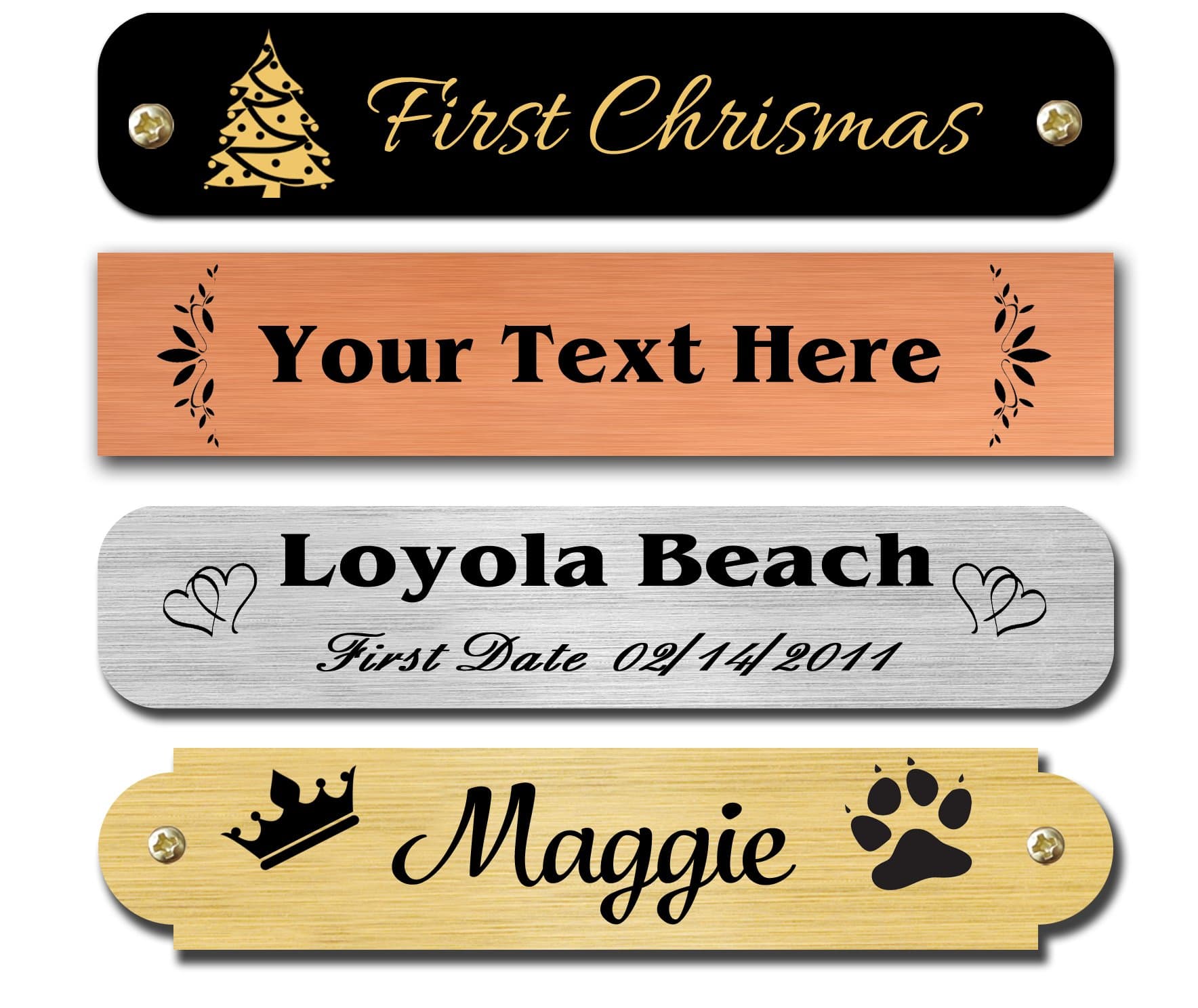 0.5" H x 2.5" W, Brass Nameplates, Personalized, Custom Engraved Tag, Name Plaque, Square or Round Corners Made in USA (Satin Copper)
