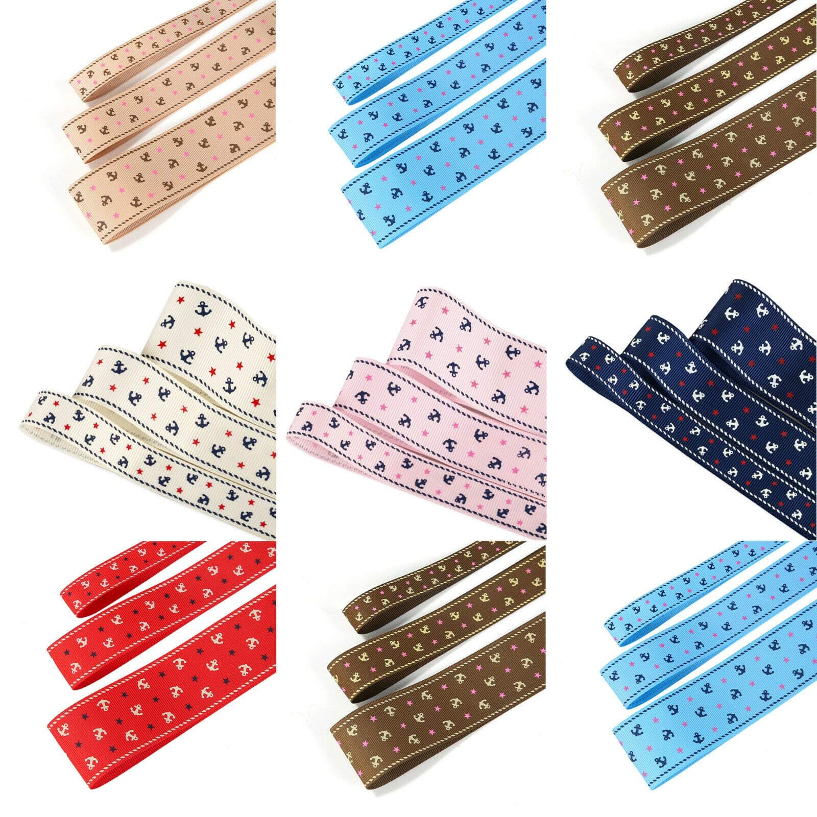 Nautical Style Anchor & Stars Pattern Pertersham Grosgrain Ribbon by Neotrims UK.3 Widths: 16mm,25mm 38mm,7 Colours,Washable and Decorative Trimming Braid for Apparel,Crafts. Navy, Mix Size 9mts