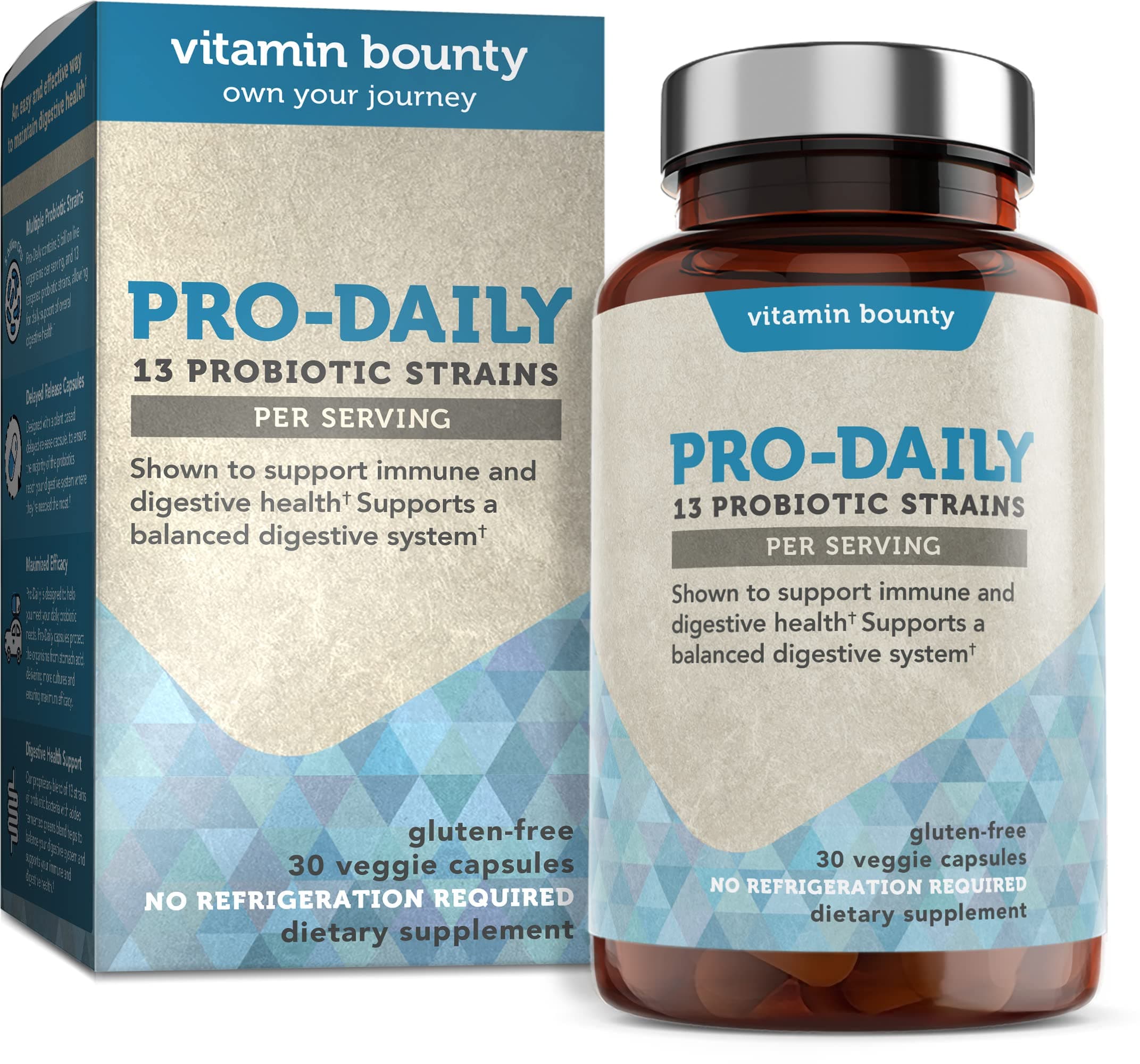 Pro-Daily Probiotic 5 Billion CFU - 13 Strains with Lactobacillus Acidophilus & Bifidobacterium for Digestive Health - Probiotics for Men & Women Gut Health Support
