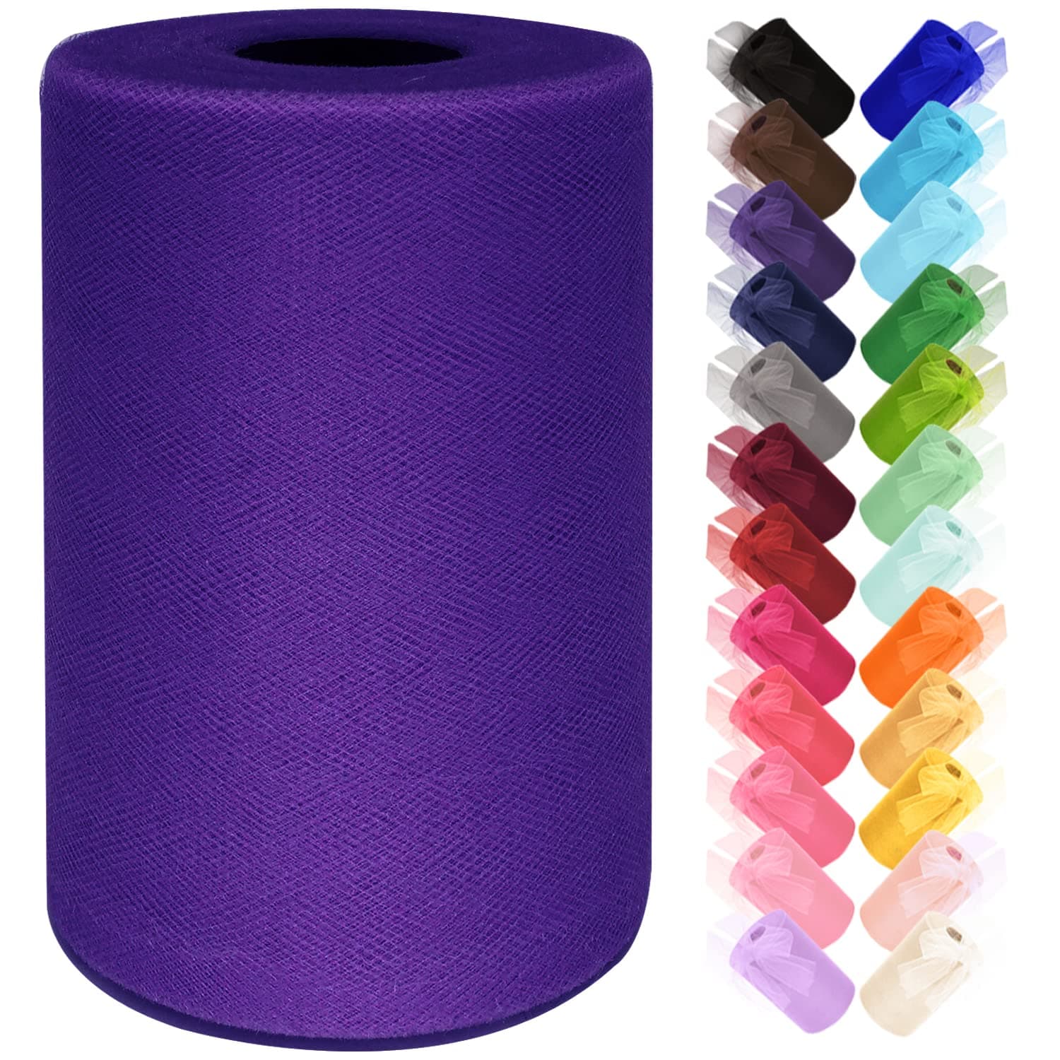 Tulle Fabric Roll 6 Inch by 100 Yards (300 ft) Tulle Ribbon Sheer Mesh Netting for DIY Tutu Skirt Gift Wrapping Wedding Baby Shower Birthday Halloween Party Decorations Crafts, 34 Colors (Purple)