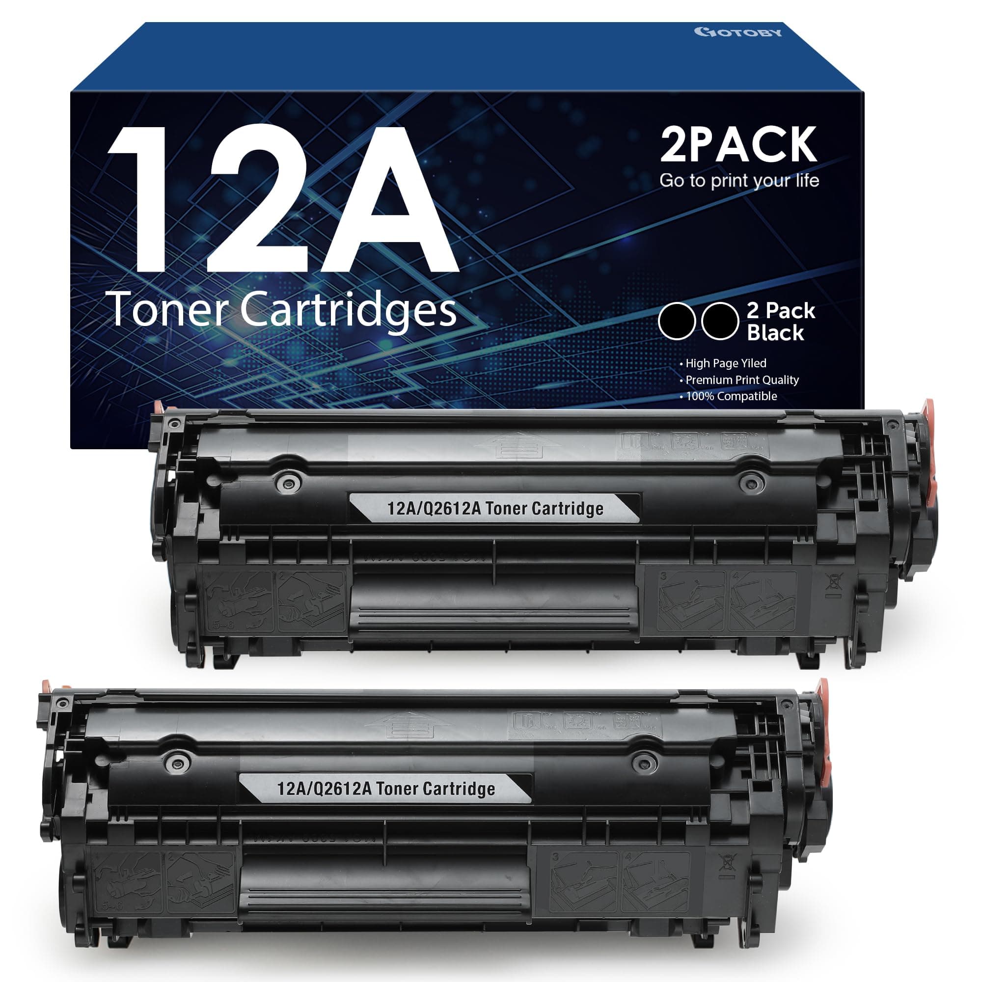 12A Toner Cartridge Replacement for HP 12A Q2612A Work with HP LaserJet 1020 1022 1012 1010 1015 1018 1022n 1022NW 3015 3030 3020 3050 3052 3055 M1005 M1319 M1319F Printer(2-Pack,Black)