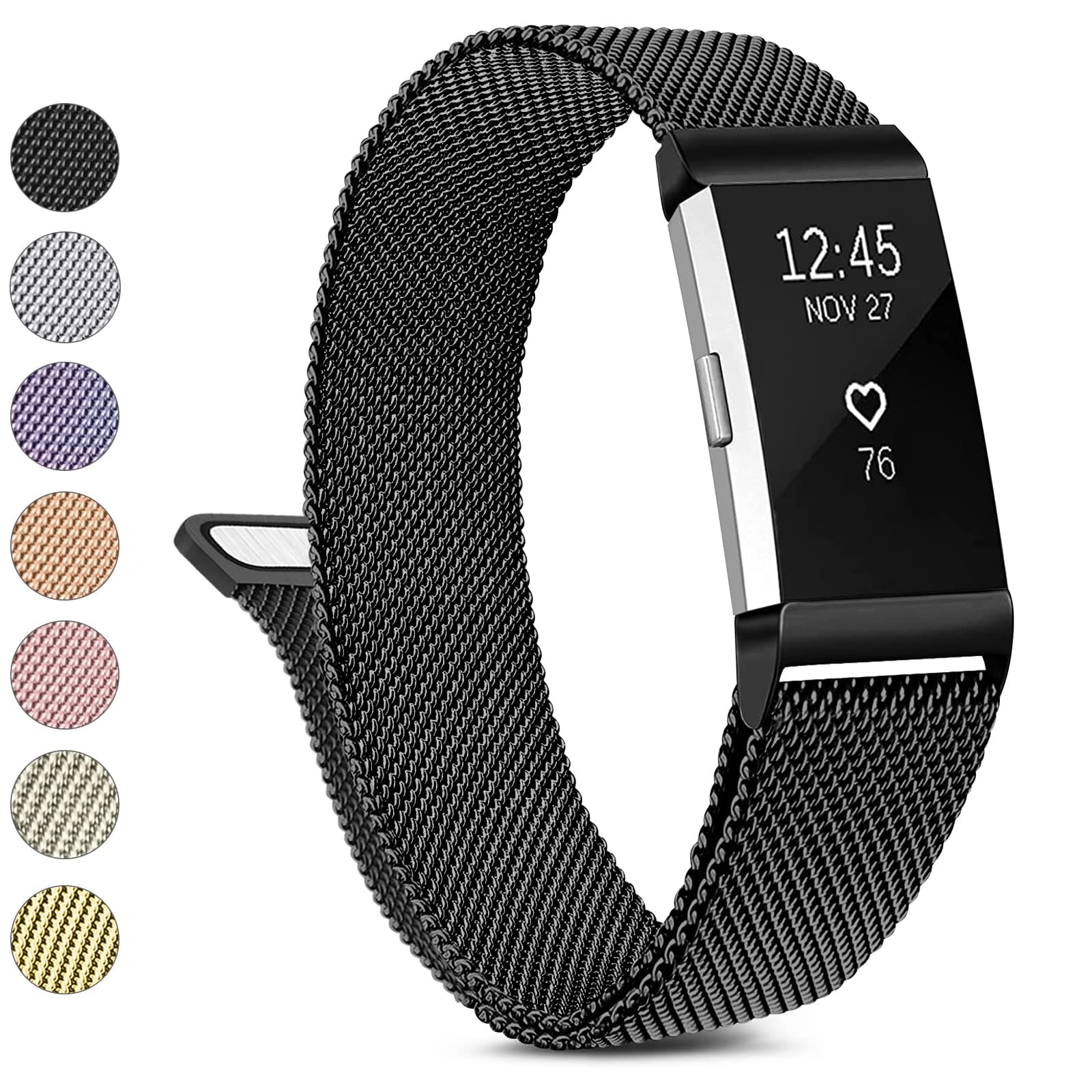 Metal Band Compatible with Fitbit Charge 2 Bands Women Men, Stainless Steel Mesh Loop Adjustable Wristband Replacement Strap for Fitbit Charge 2
