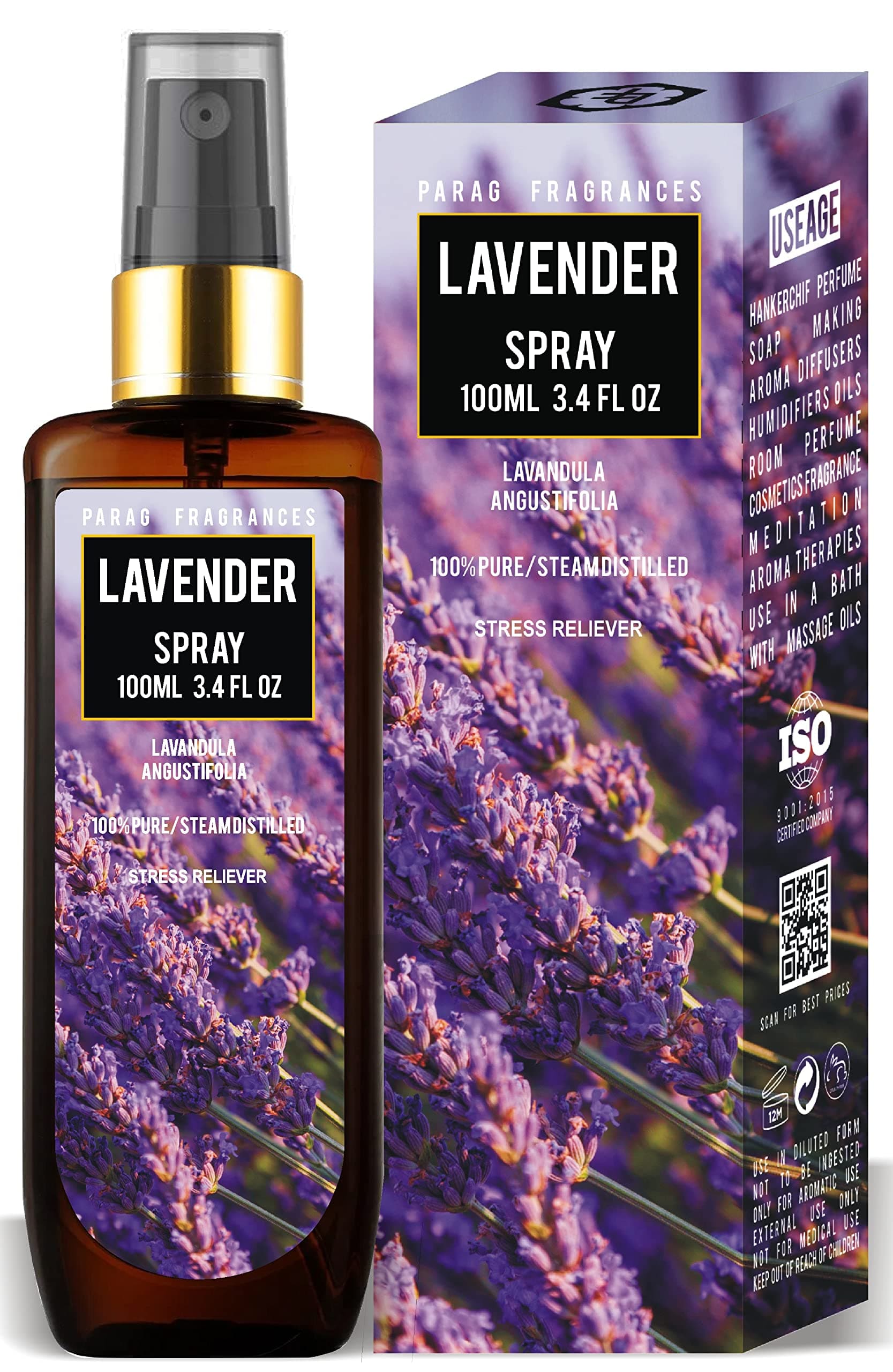 Parag Fragrances Essential Oil Room Spray For 24 Hours Freshness & Fragrance at Home and Any Where/Spreding Positive Energy, Best For Relaxation, Natural Essential Oil Air Freshener / 100ml / Lavender