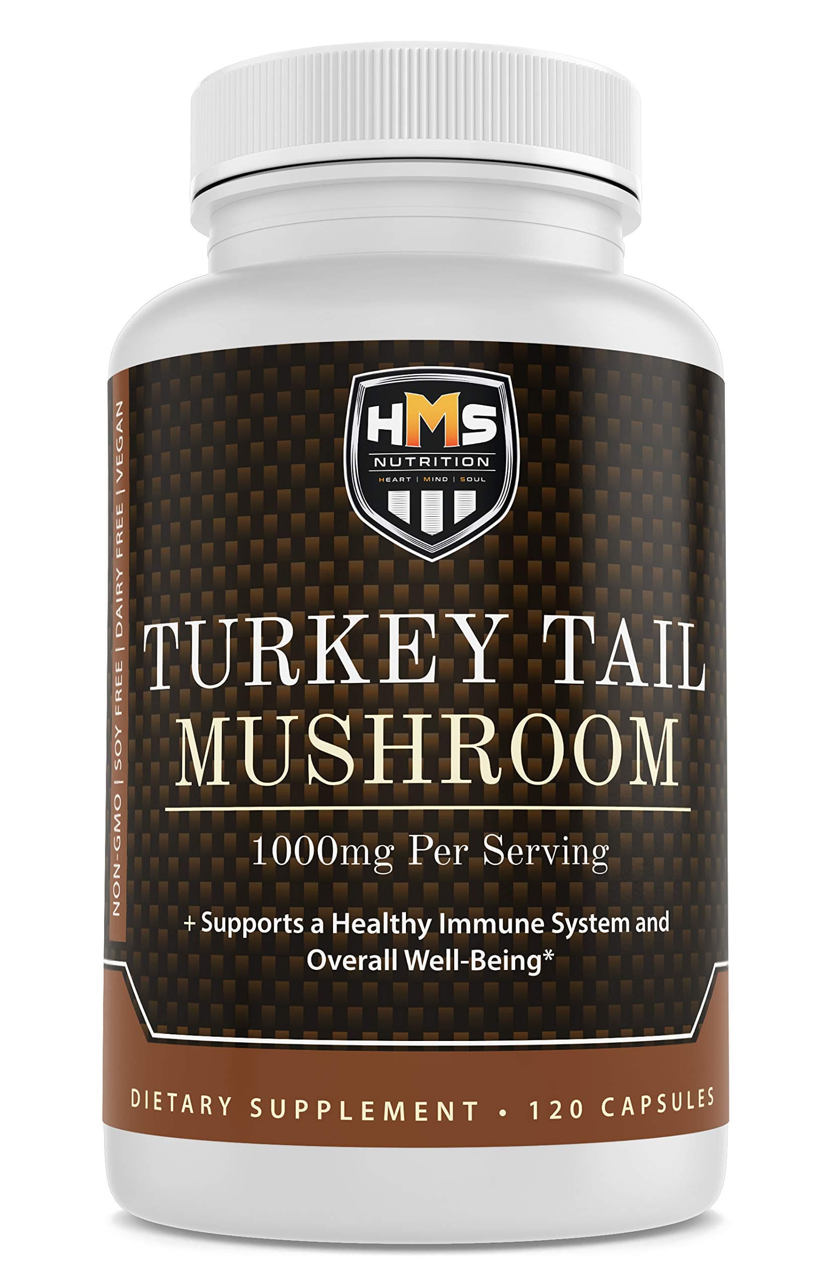 Turkey Tail Mushroom 120 Potent 1000mg Capsules Non-GMO Vegan Strong Antioxidant and Immune Support Abilities