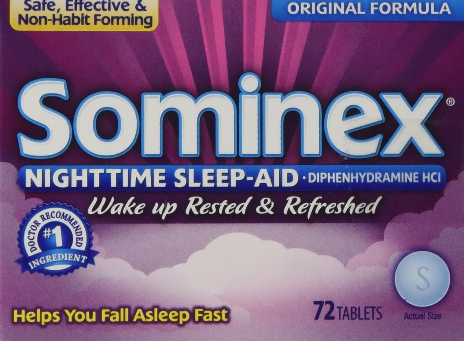 Sominex Night-Time Sleep Aid Tablets, Original Formula, 72 Count (Pack of 3)